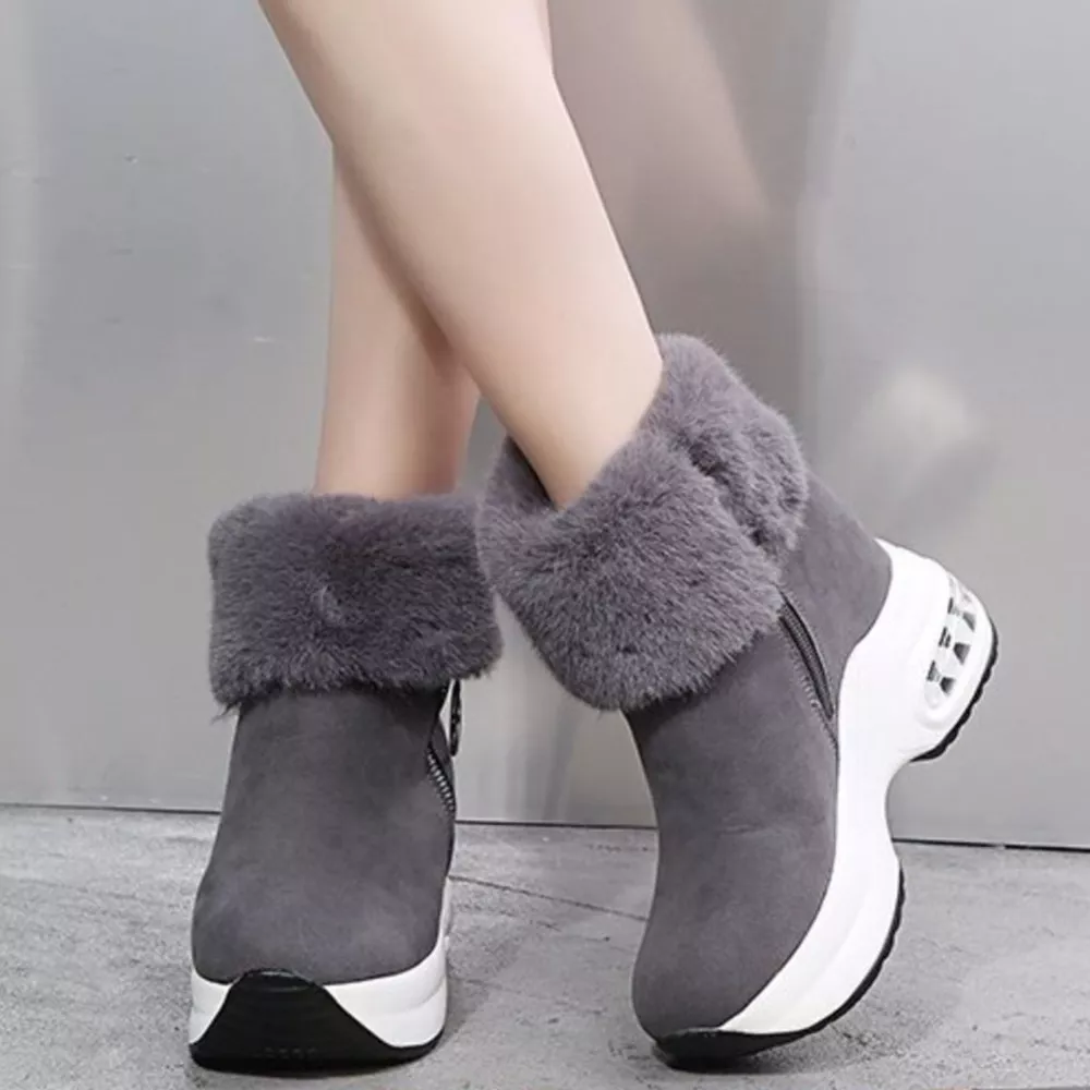 Fuzzy Side Zipper Platform Ankle Boots, image 9