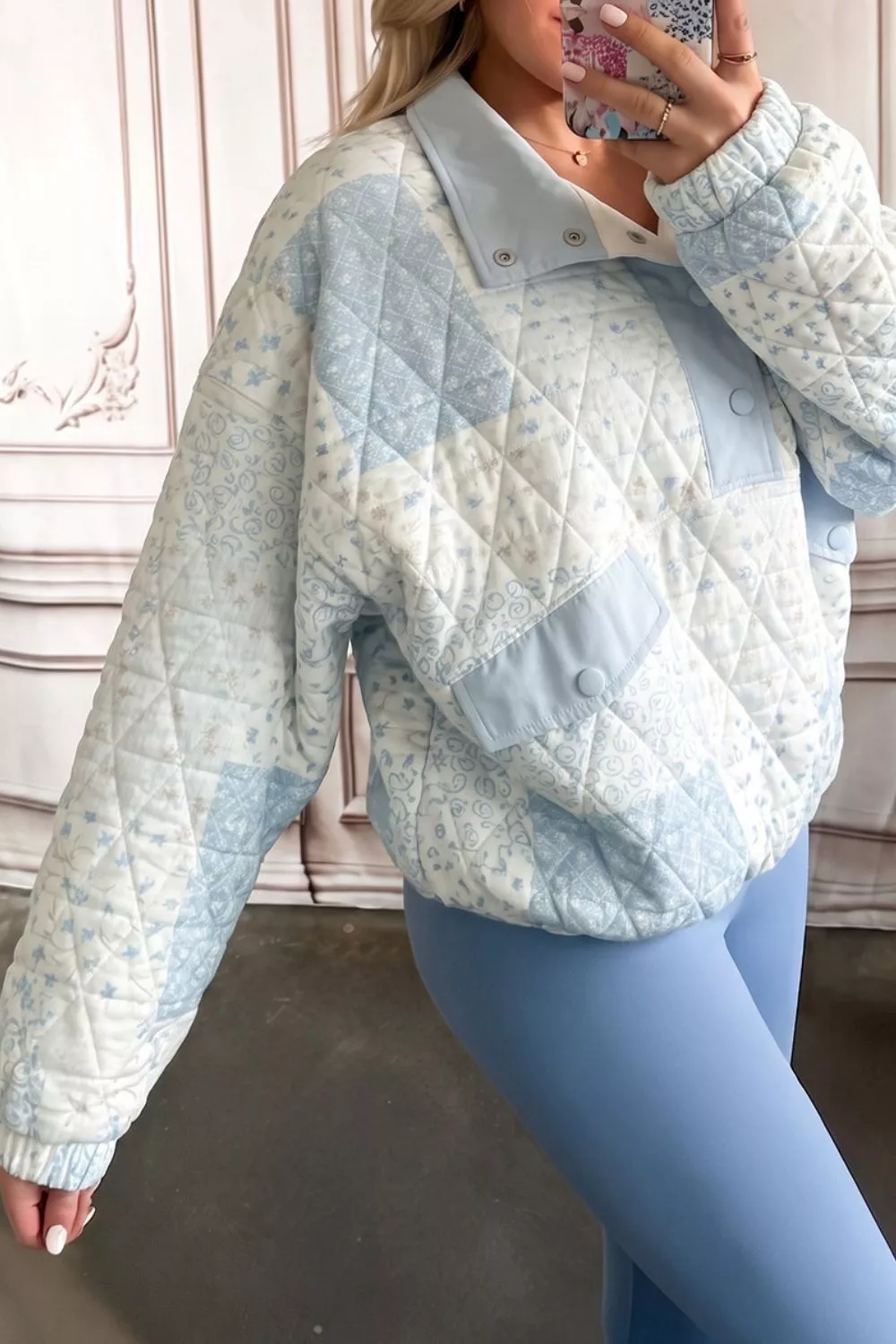 Patchwork Quilted Snap-Neck Sweatshirt, image 6