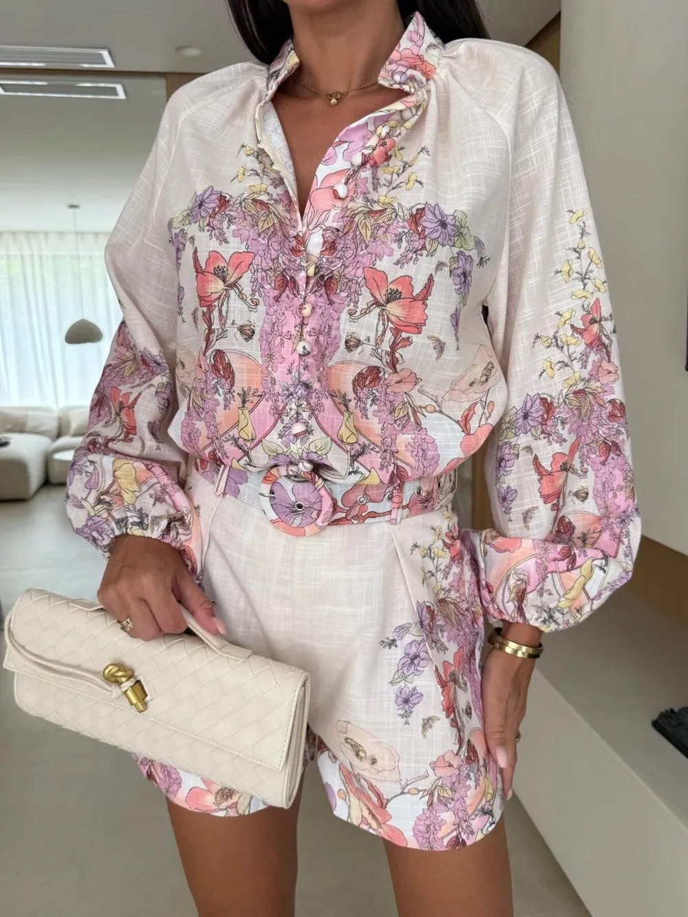Printed Long Sleeve Shirt and Shorts Set, image 3