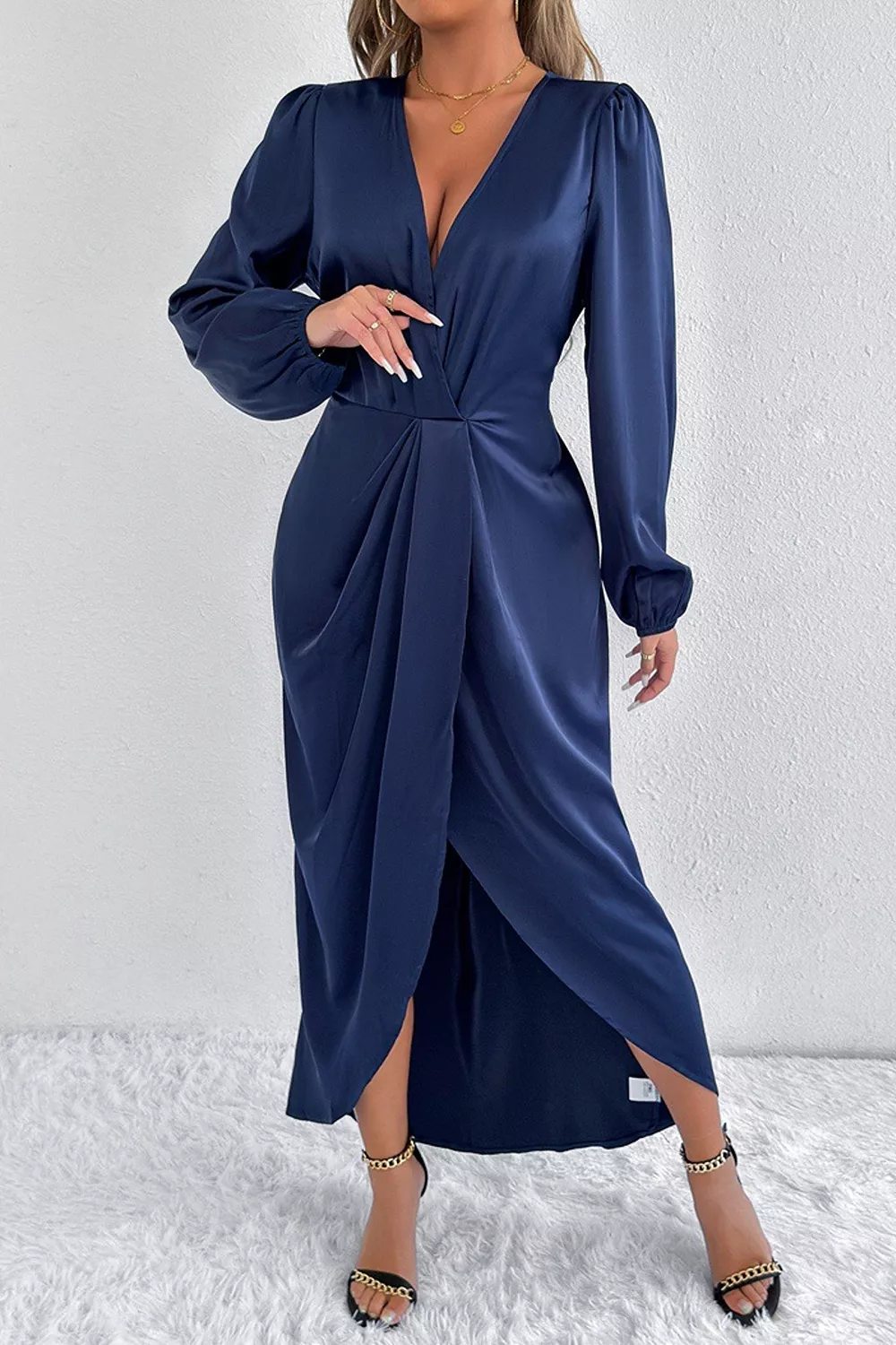 Satin Balloon Sleeve Midi Dress, image 7