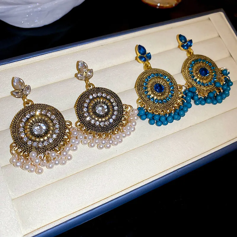 Rhinestone Alloy Bead Dangle Earrings, image 6