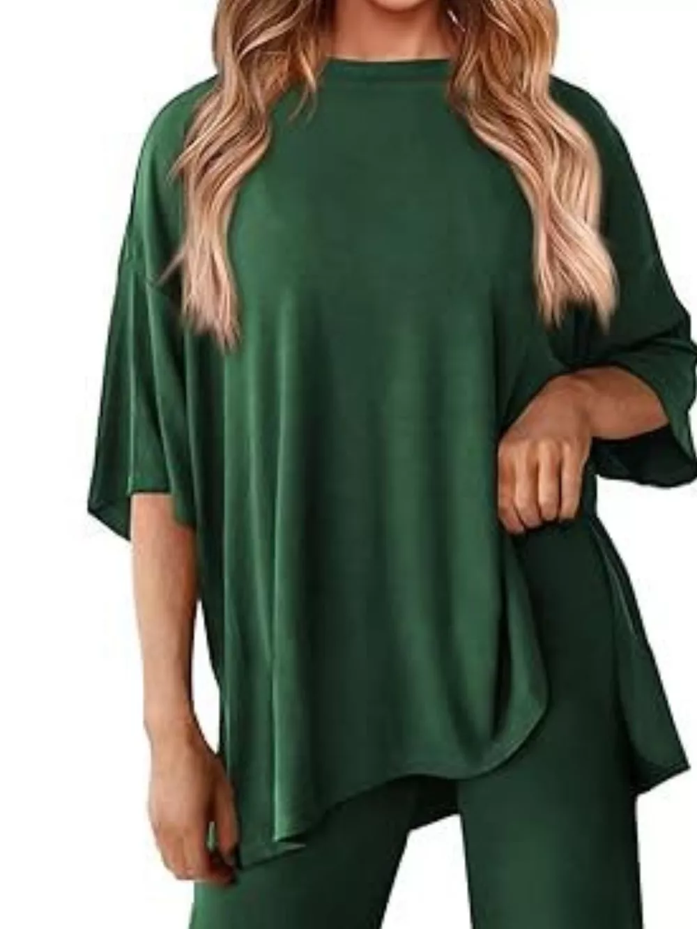 Slit Round Neck Top and Pants Set, image 14