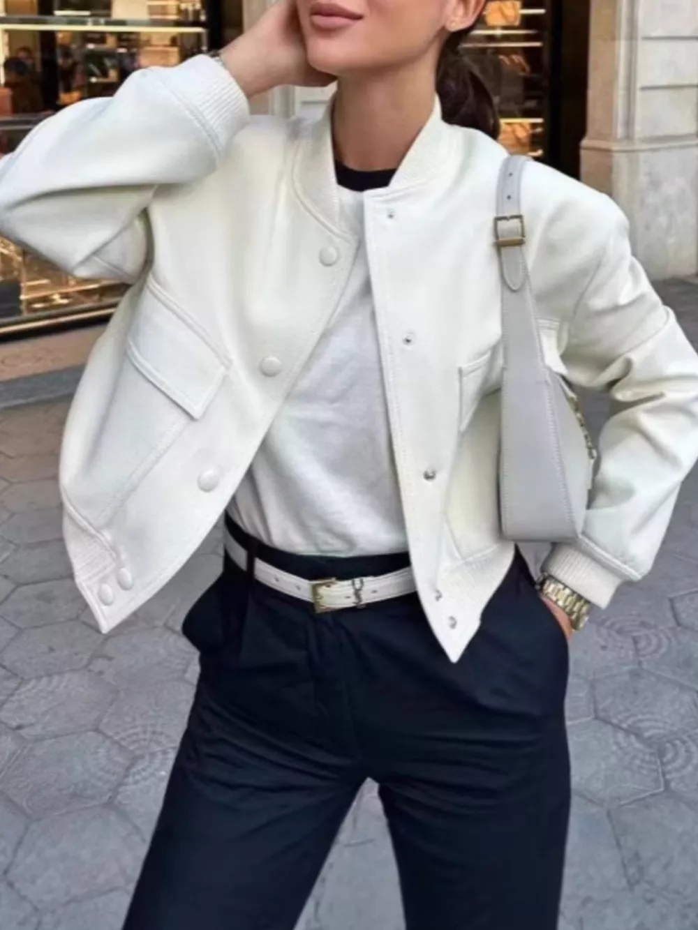 Snap-Down Cropped Bomber Jacket, image 5