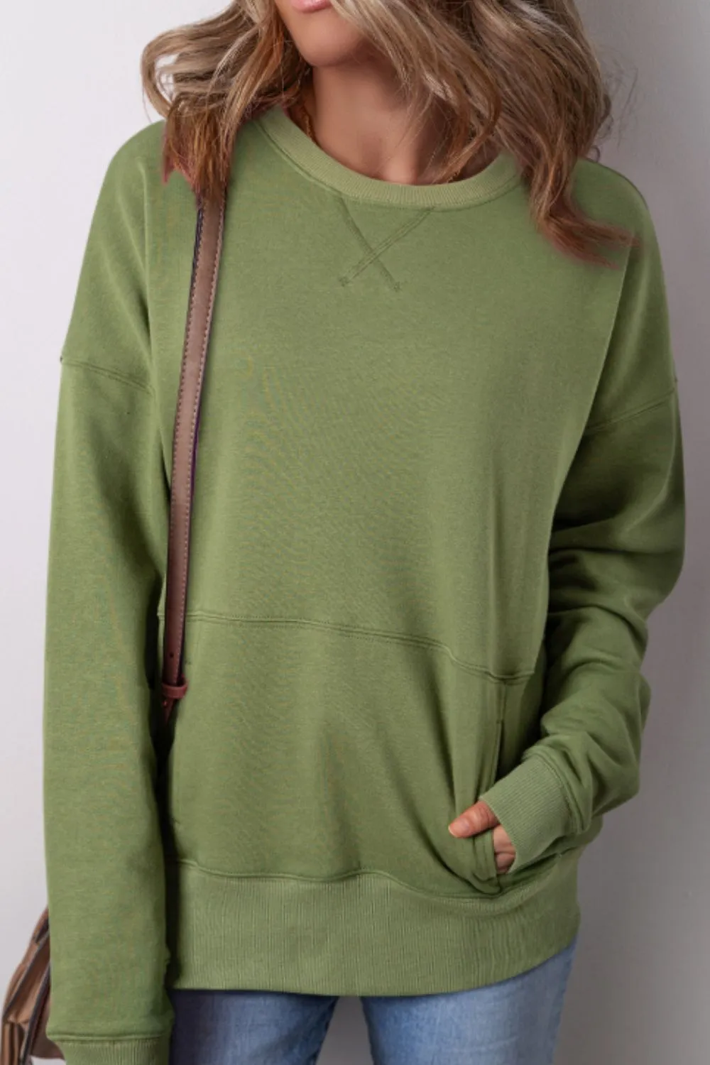 Solid Color Round Neck Long Sleeve Sweatshirt, image 2