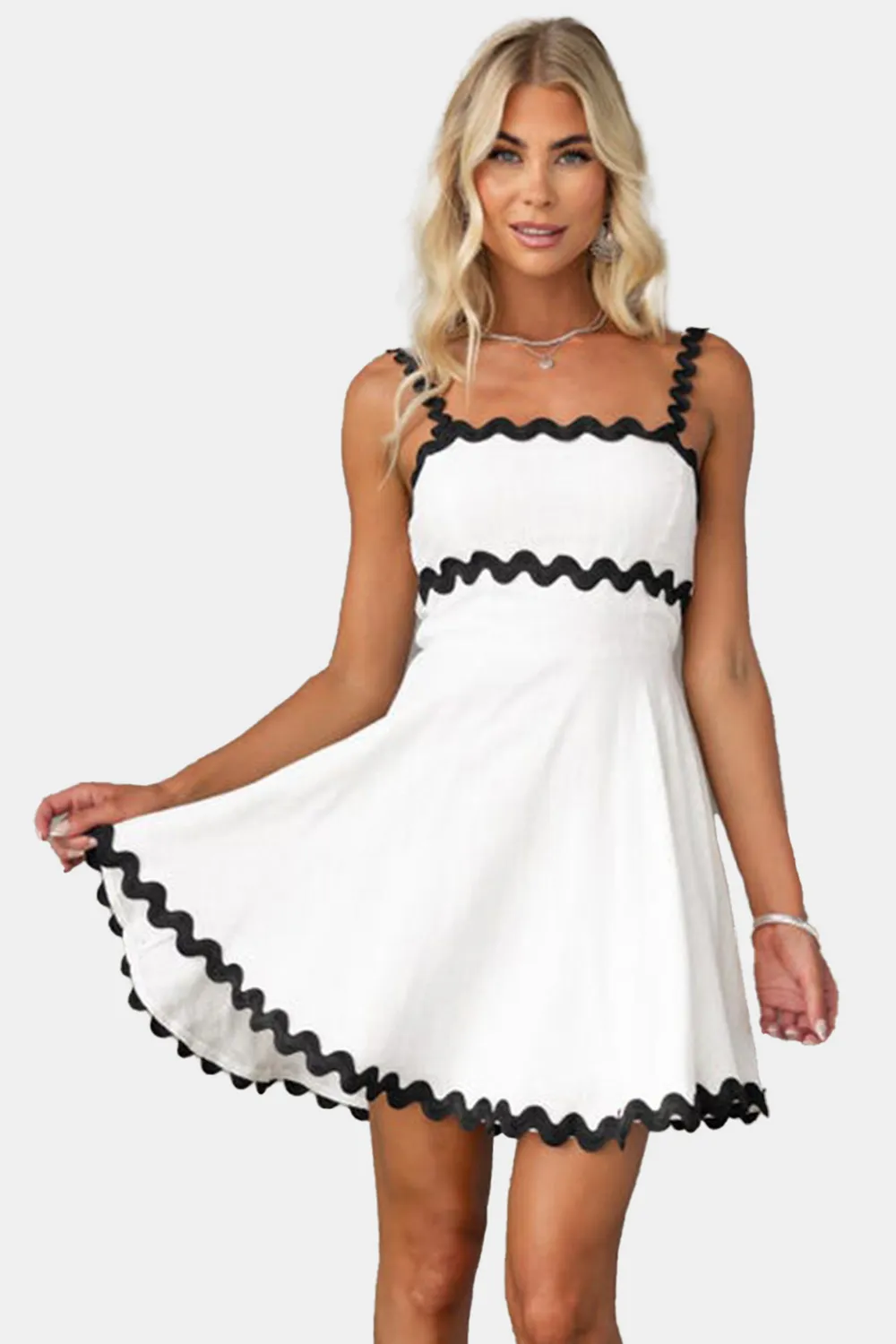 Contrast Trim Square Neck Mini Dress, image 5