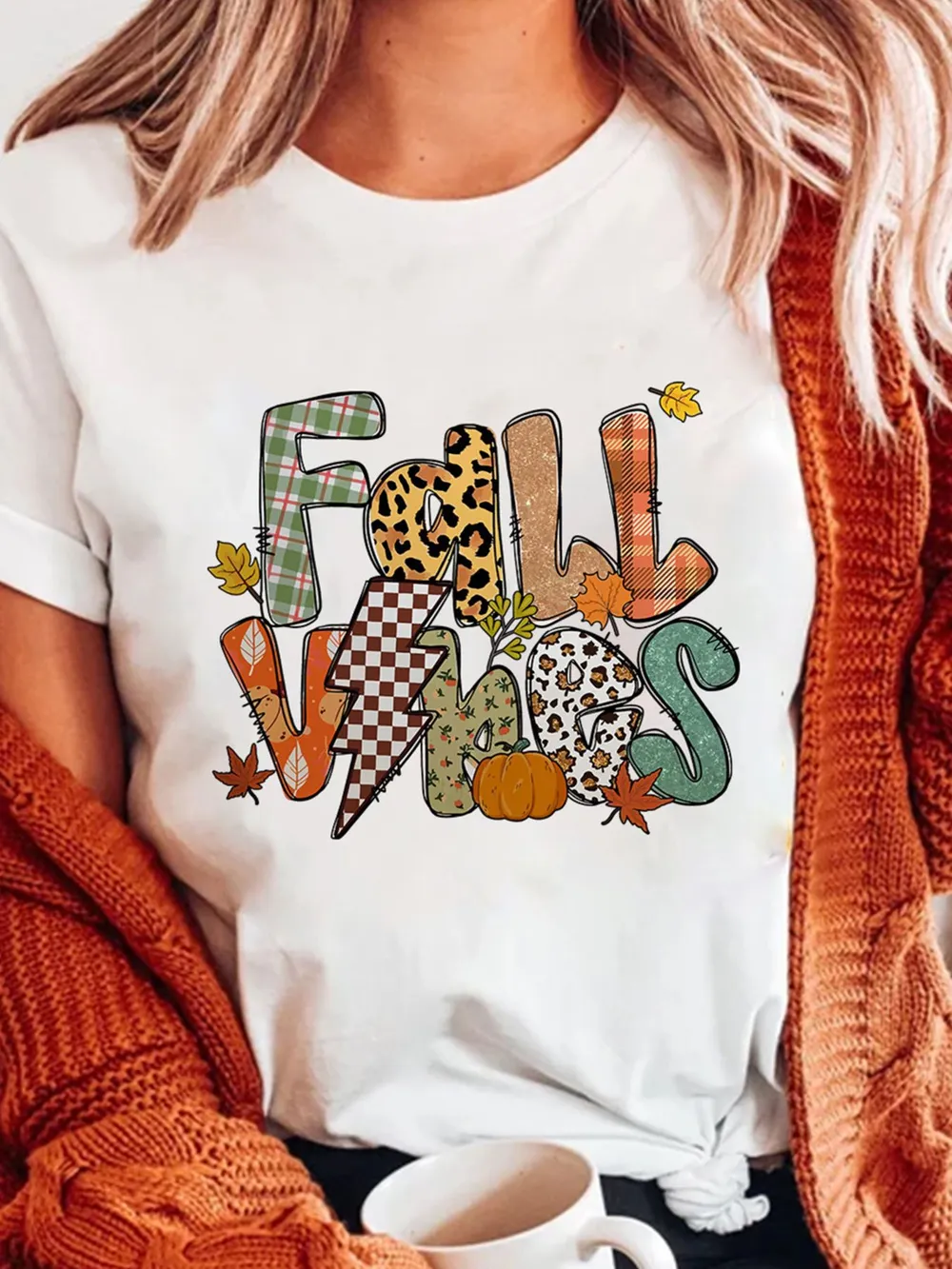 FALL VIBES Cotton Blend Casual T Shirt, image 3
