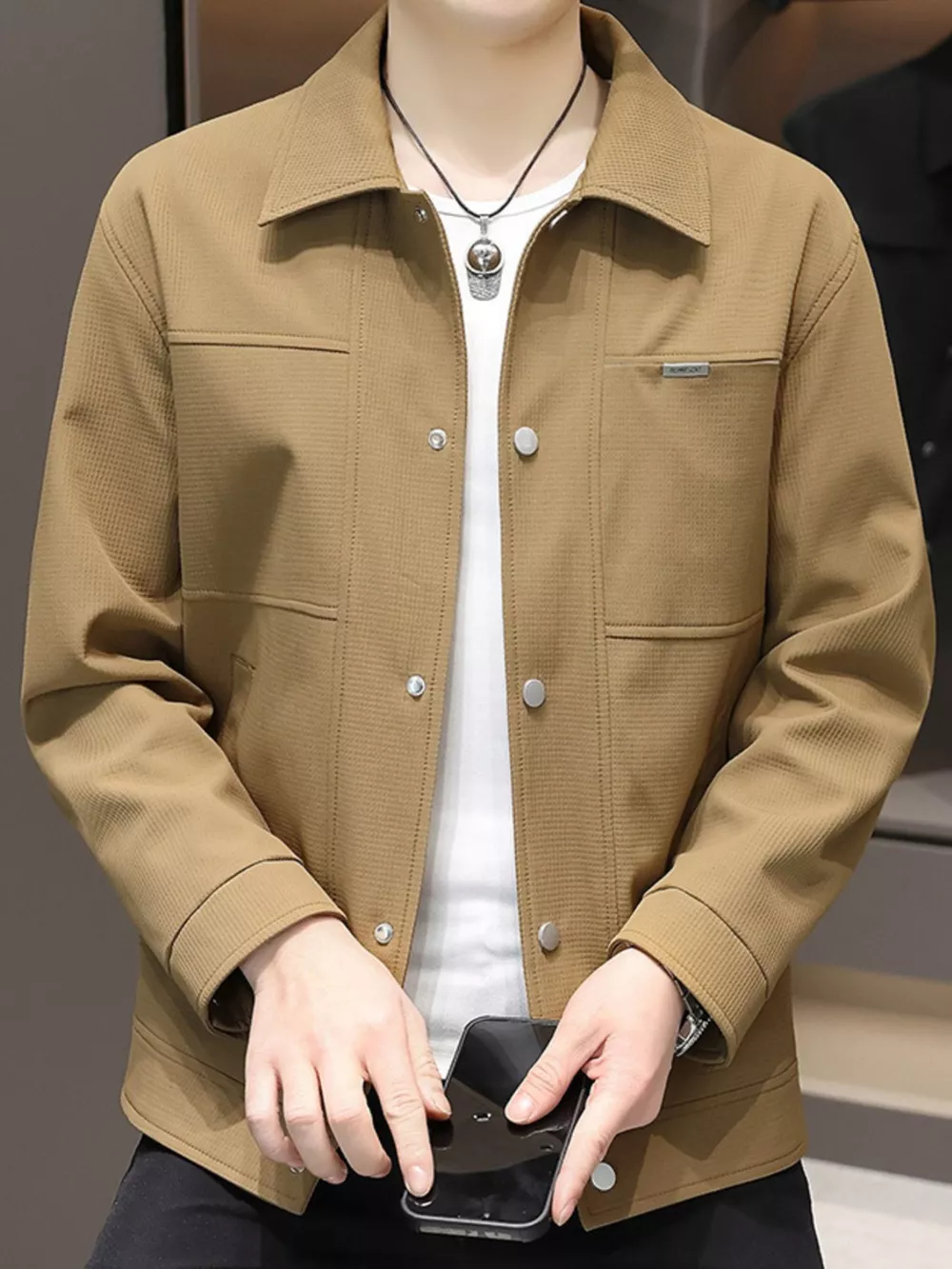 Men's Plus Size Snap Down Long Sleeve Jacket, image 5