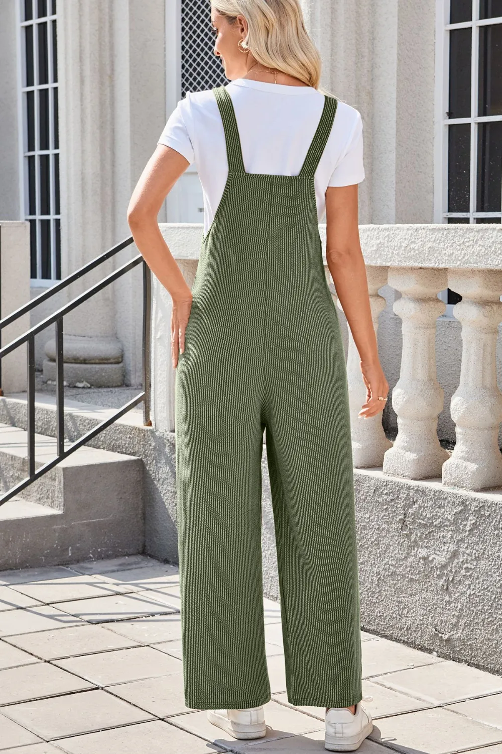 Square Neck Wide Strap Overalls with Pockets, image 12