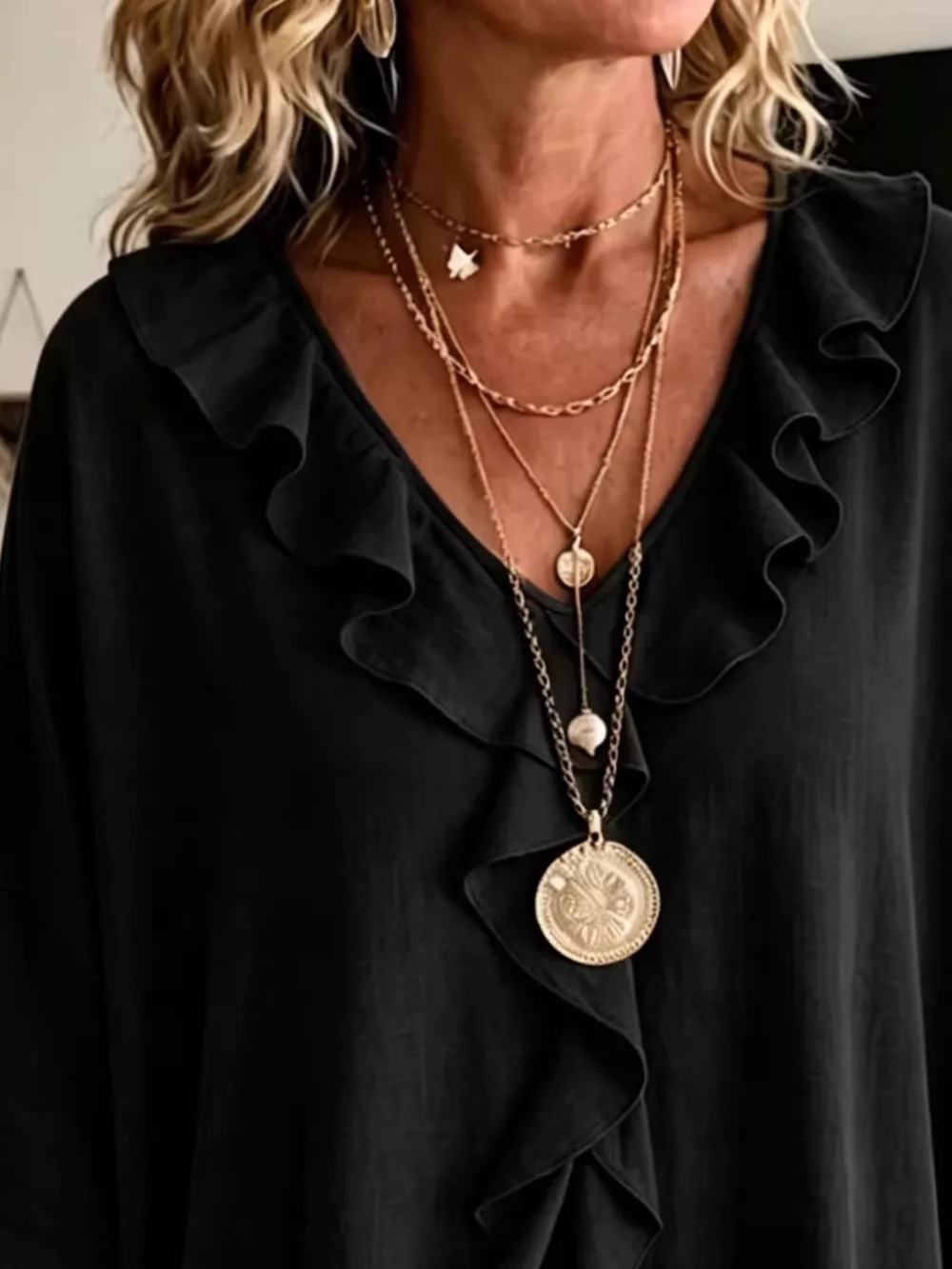 Full Size Ruffled V-Neck 3/4 Sleeve Blouse Plus Size, image 11