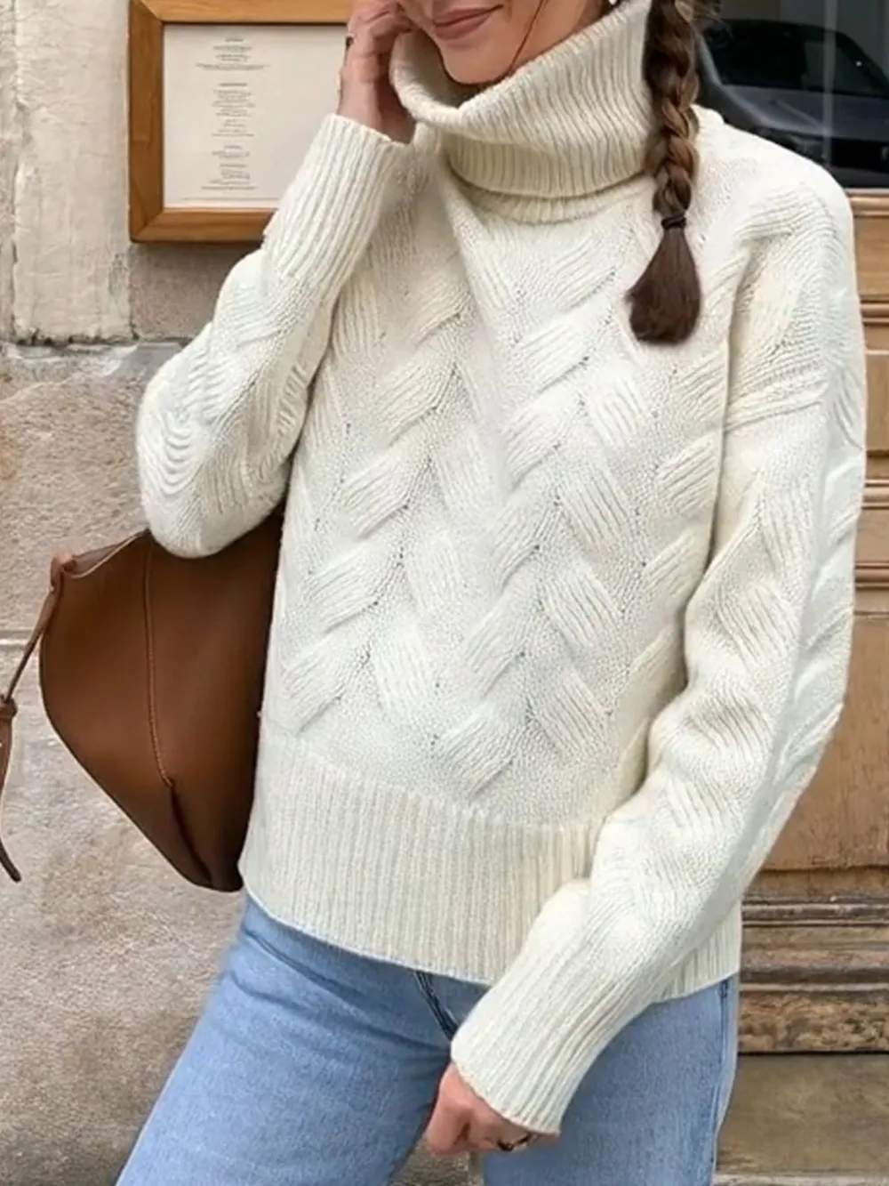Ribbed Hem Turtleneck Long Sleeve Sweater, image 4