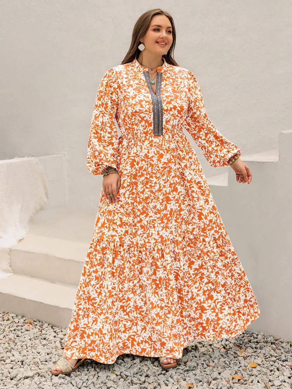 Plus Size Boho Floral Print Maxi Dress, image 4
