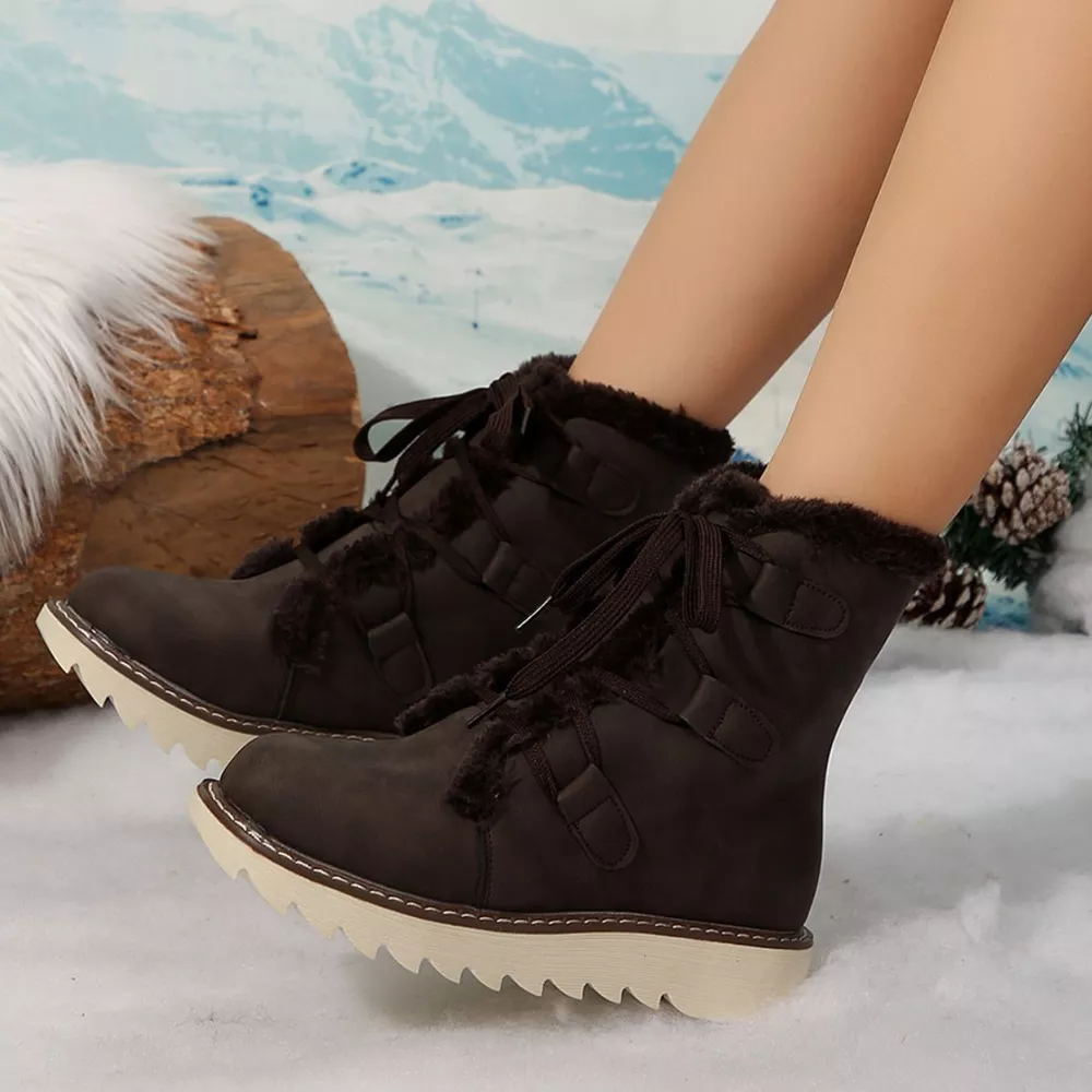Fuzzy Trim Lace-Up Boots, image 2