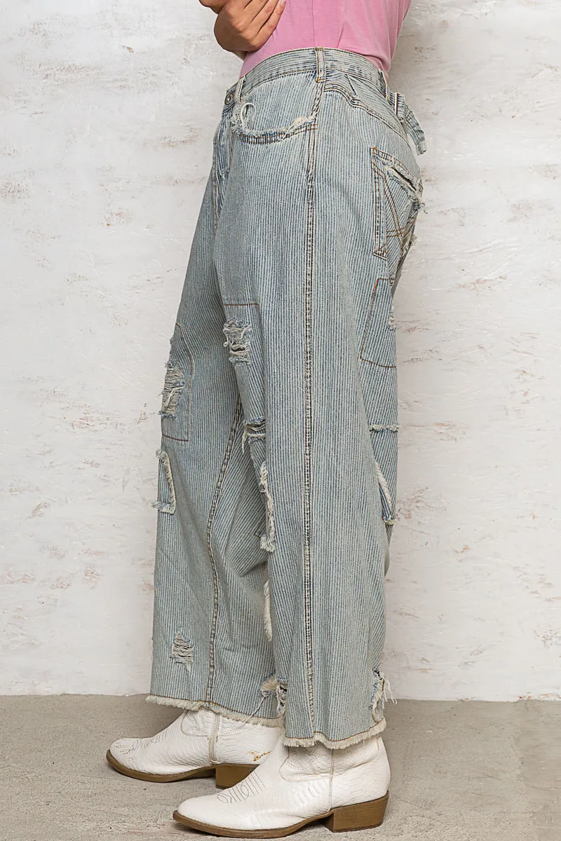 Distressed Raw Hem Wide Leg Pants, image 2