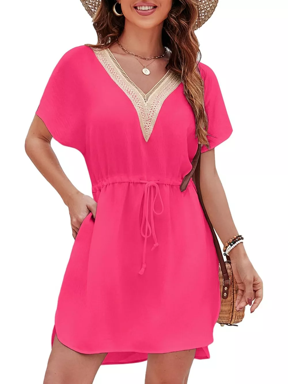 Drawstring Waist V-Neck Mini Dress, image 16