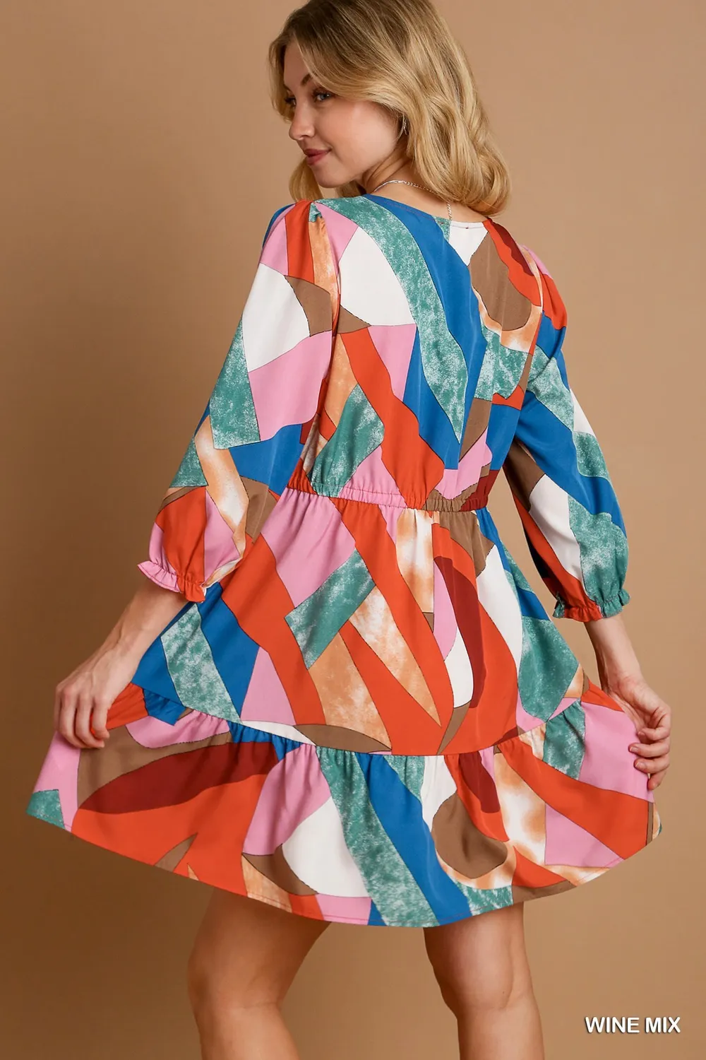 Abstract V-Neck Tiered Printed Dress, image 2