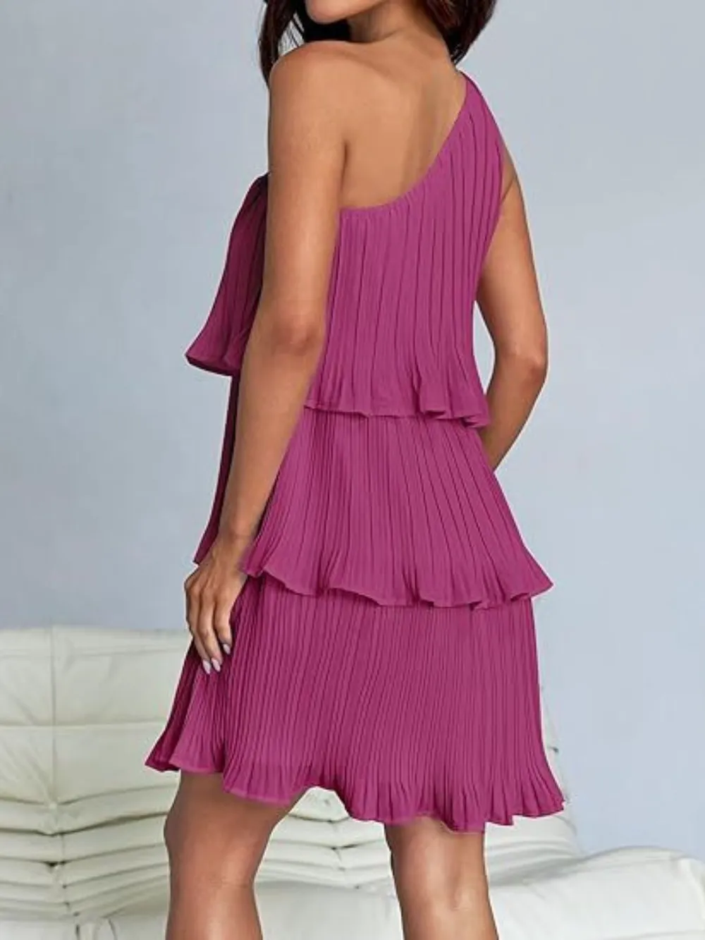 Layered Single Shoulder Mini Dress, image 13