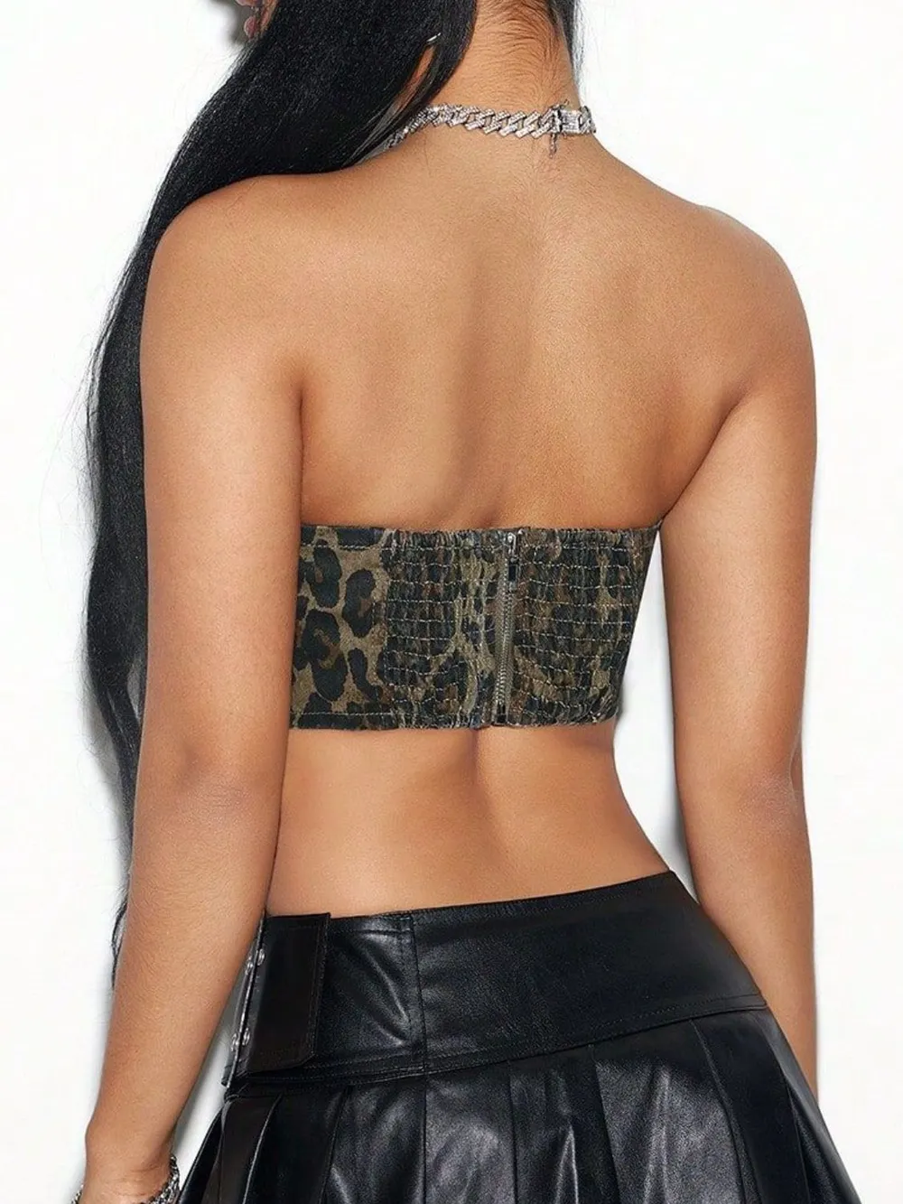 Bow Trim Leopard Tube Top, image 3