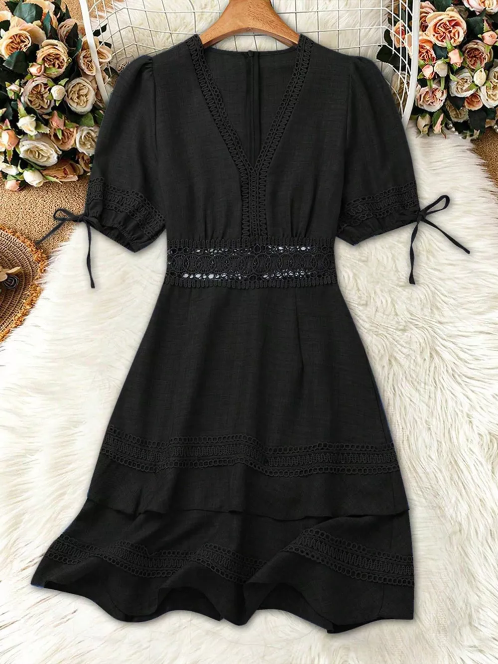 Lace Detail V-Neck Mini Dress, image 7