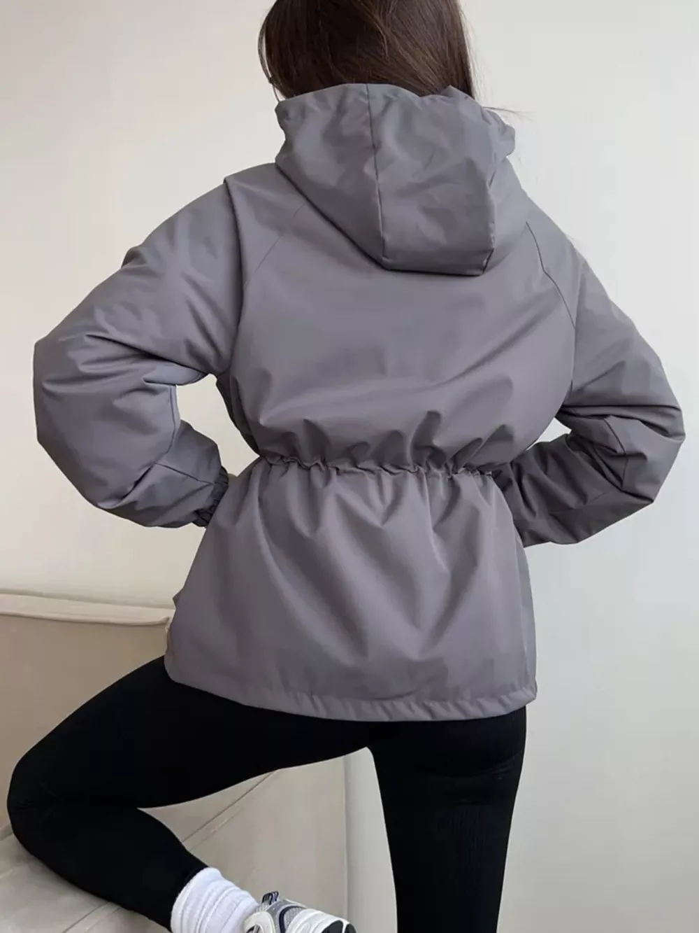 Drawstring Waist Hooded Windbreaker Outerwear, image 11