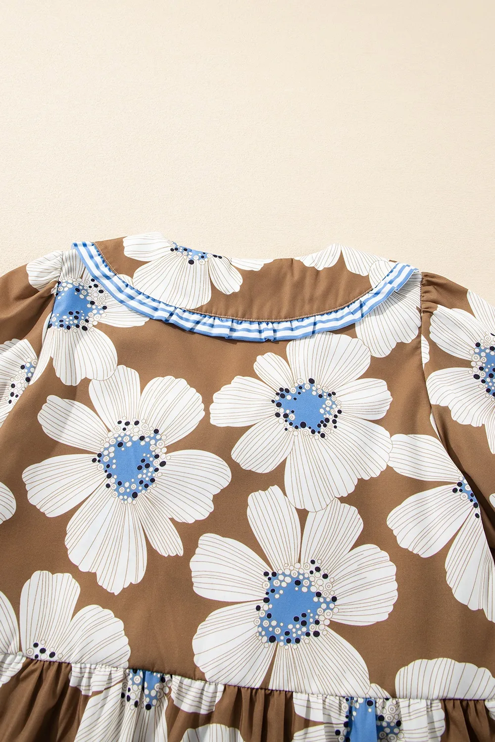 Floral Print Striped Tie Sleeve Blouse, image 5