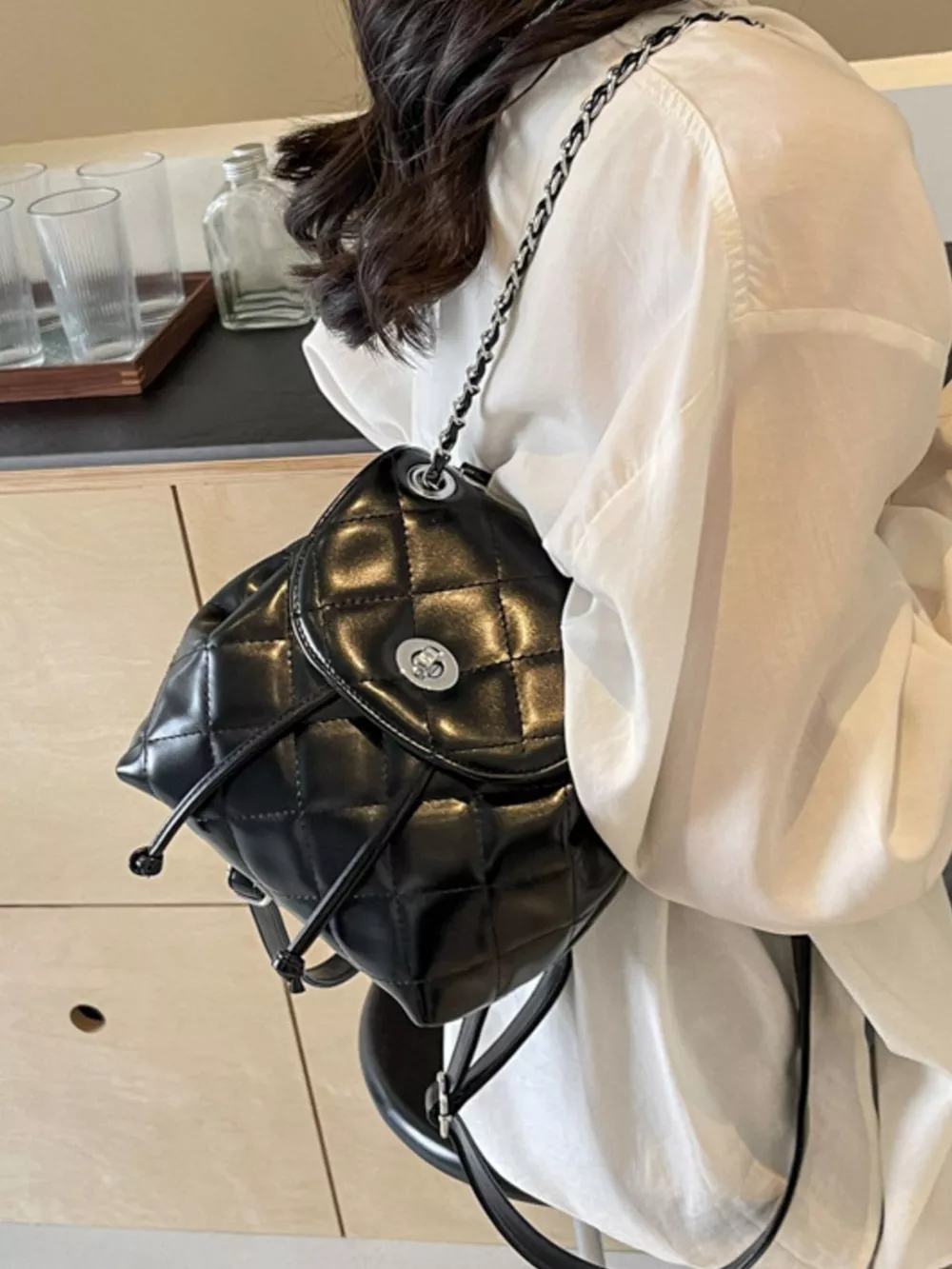 Quilted Chain Backpack Bag, image 6
