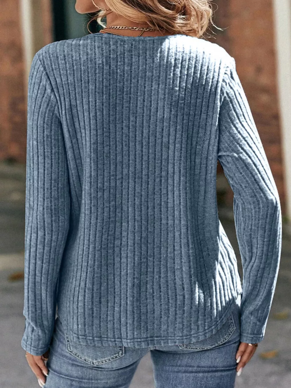 Ribbed Long Sleeve Knit Top, image 5