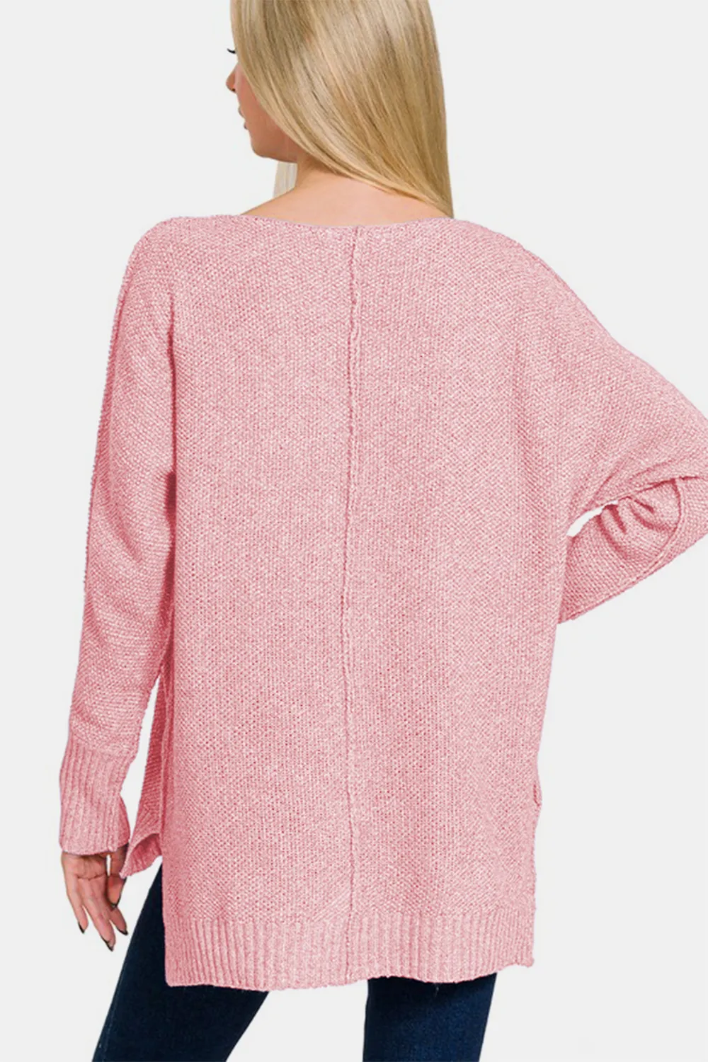 High-Low Center Seam V-Neck Sweater, image 2