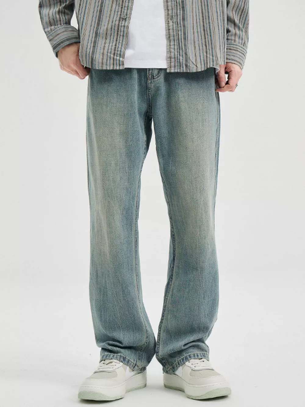Men's Washed Wide Leg Jeans, image 2
