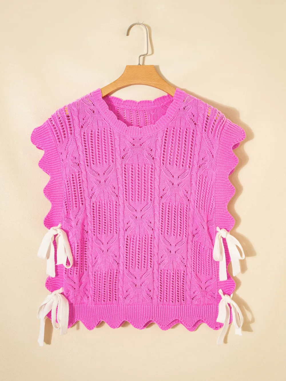 Side Tie Openwork Round Neck Sweater Vest, image 8