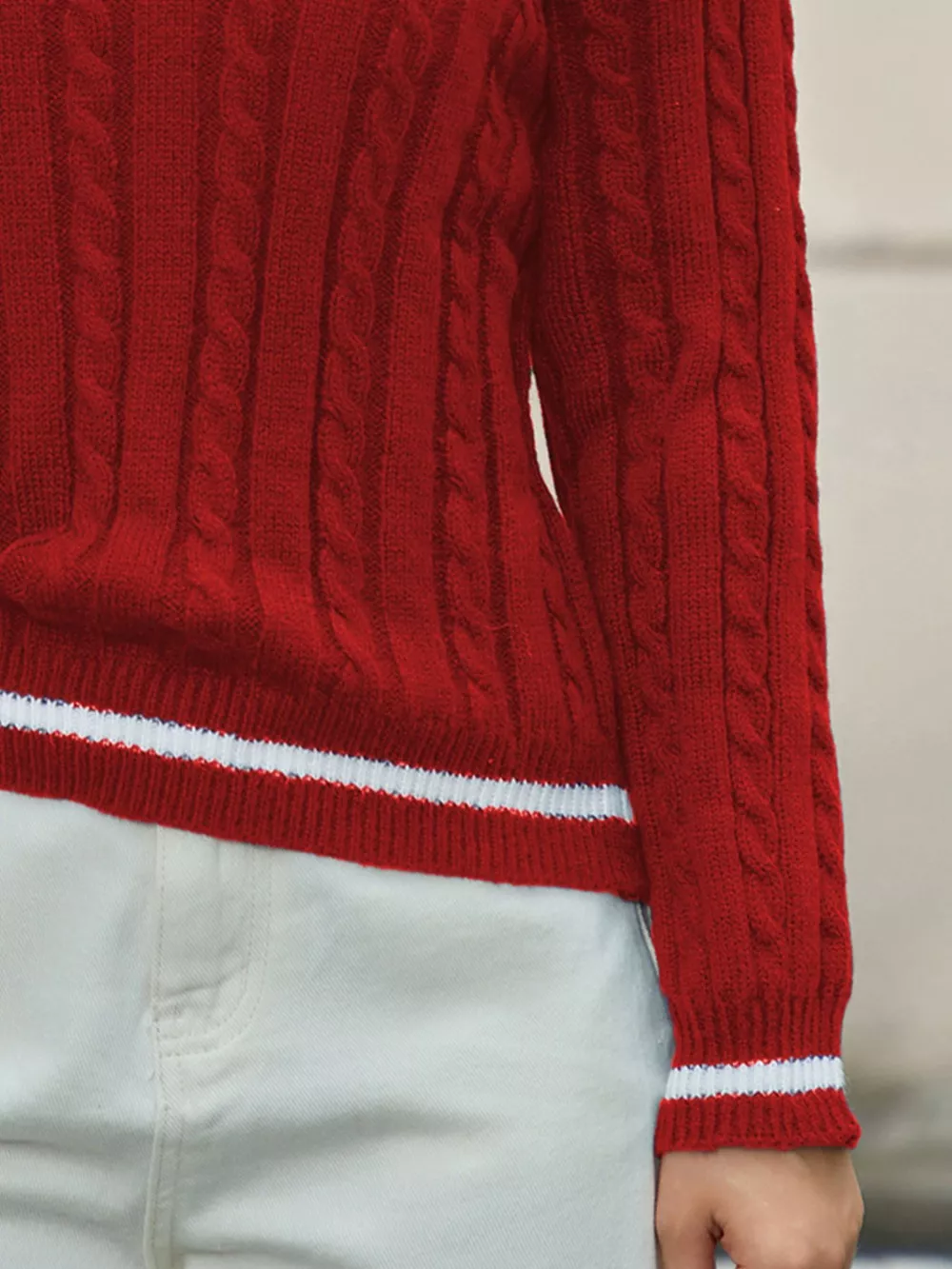 Classic Cable Knit V-Neck Sweater, image 15