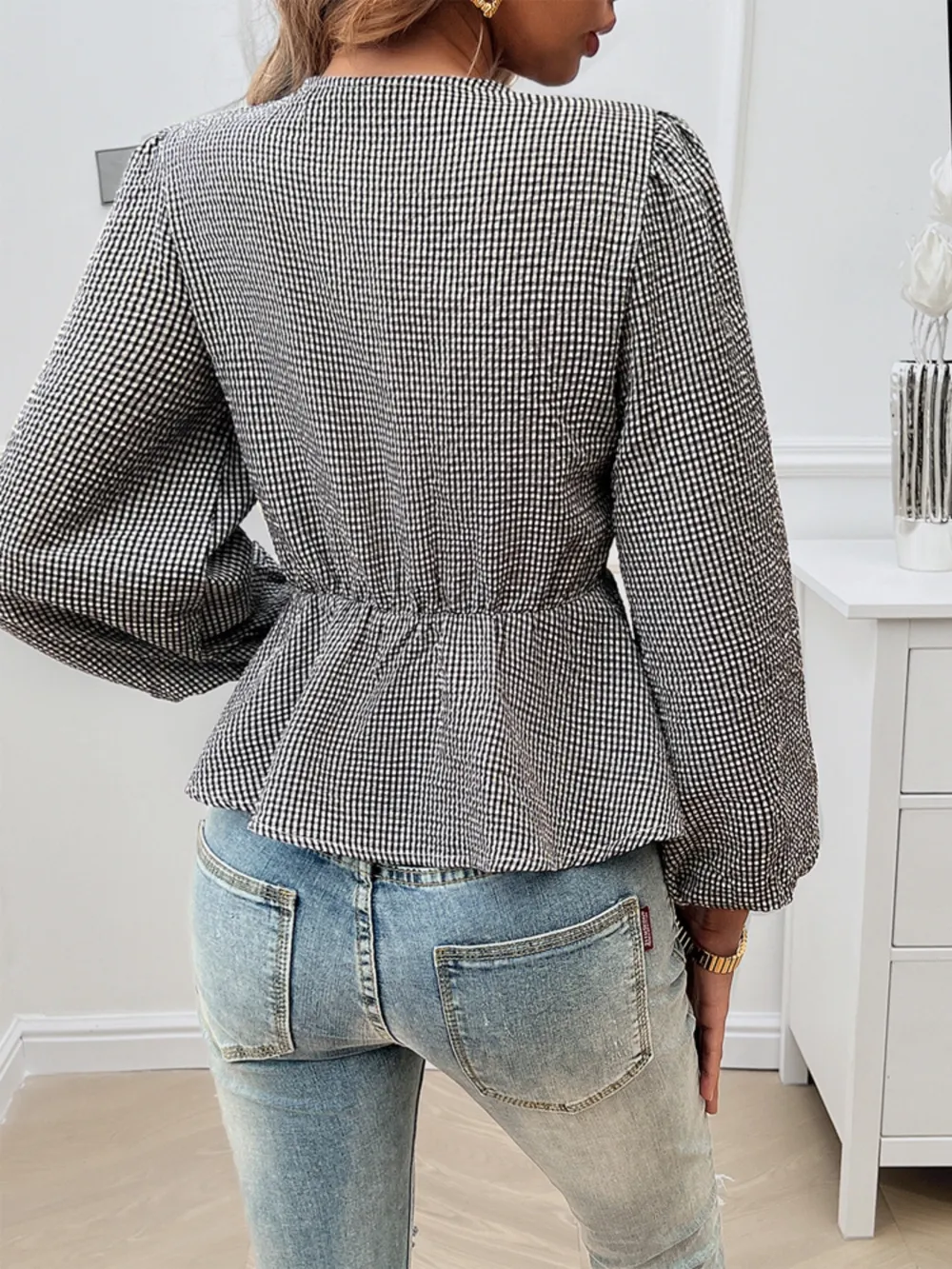 Tied Round Neck Long Sleeve Blouse, image 14