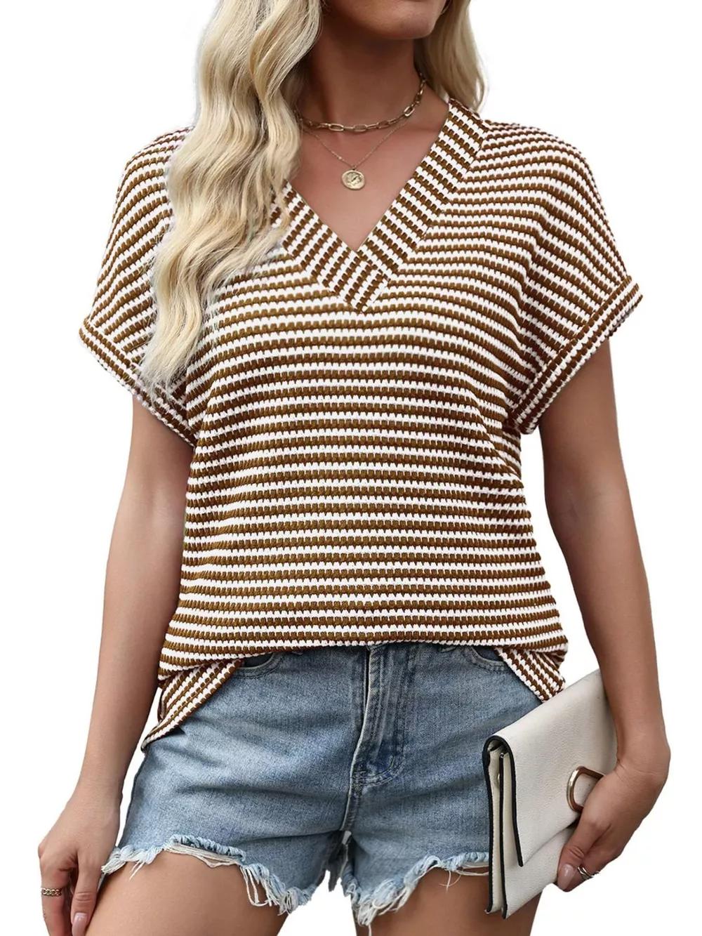 Striped V-Neck Relaxed Fit T-Shirt, image 9