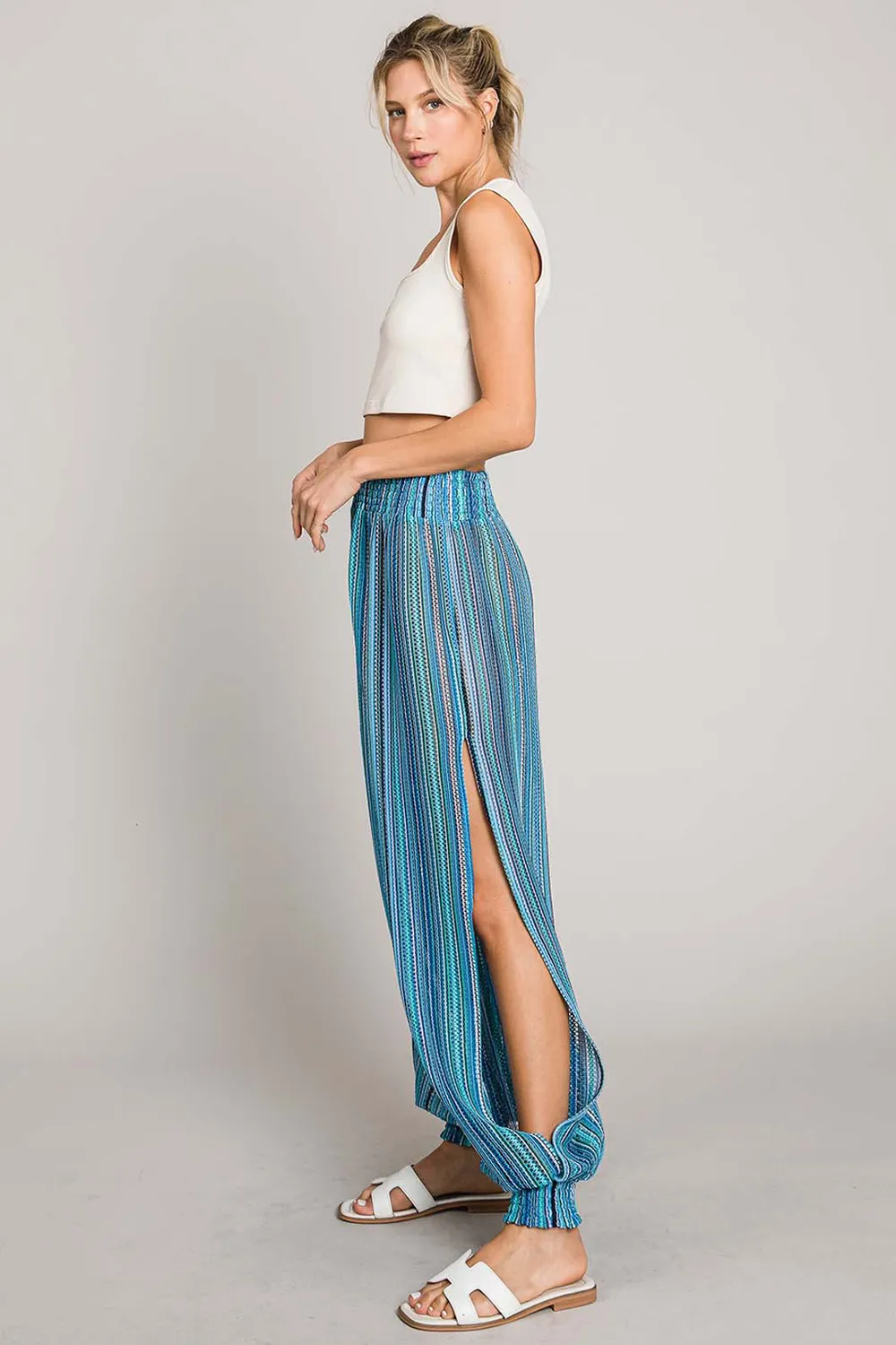 Cotton Bleu by Nu Label Striped Smocked Cover Up Pants, image 3