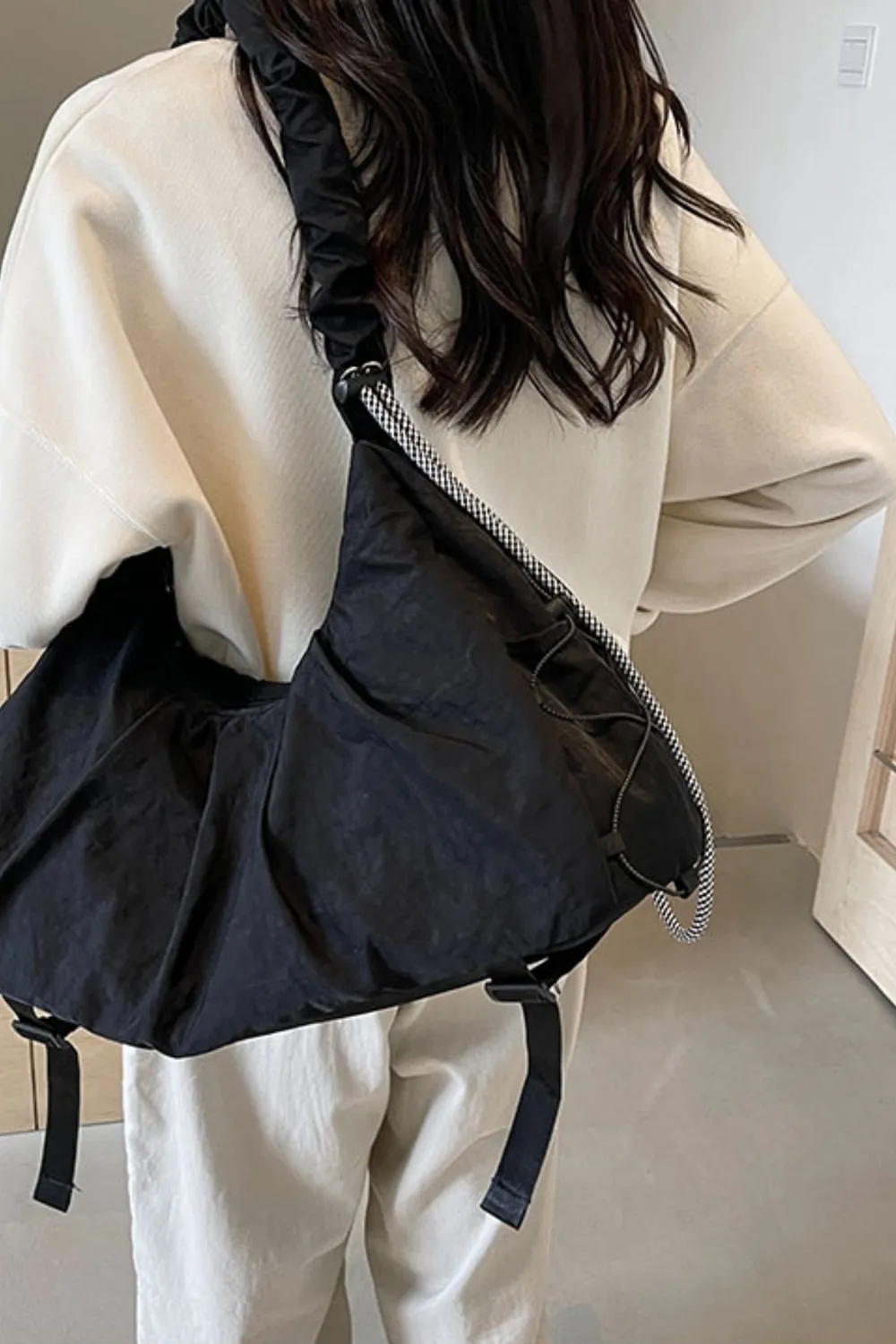 Drawstring Strap Ruched Crossbody Bag, image 2