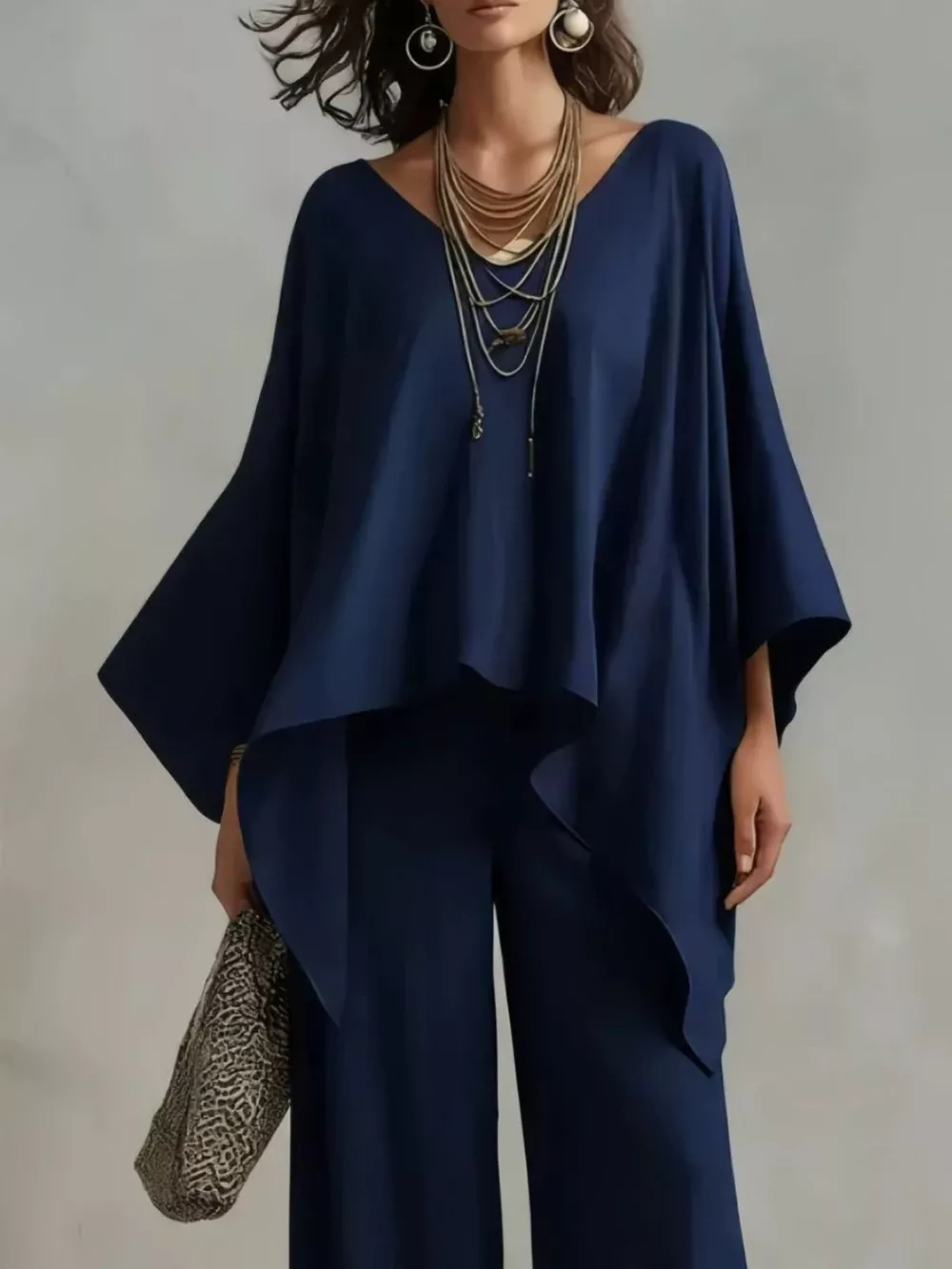 Full Size V-Neck Batwing Sleeve Top and Wide-Leg Pants Two-Piece Set Plus Size, image 6
