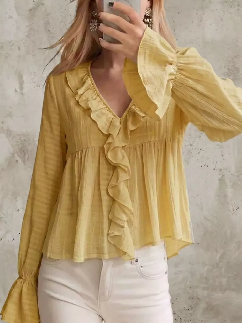 Ruffled V-Neck Flounce Sleeve Blouse, image 5