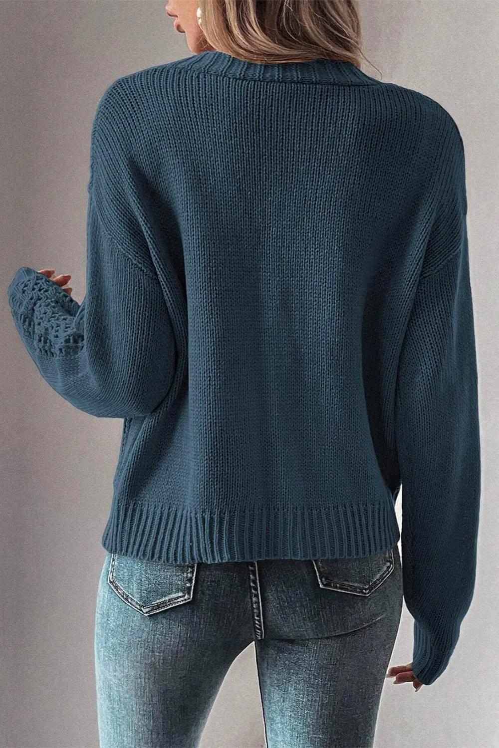 Openwork Button Up Long Sleeve Cardigan, image 5