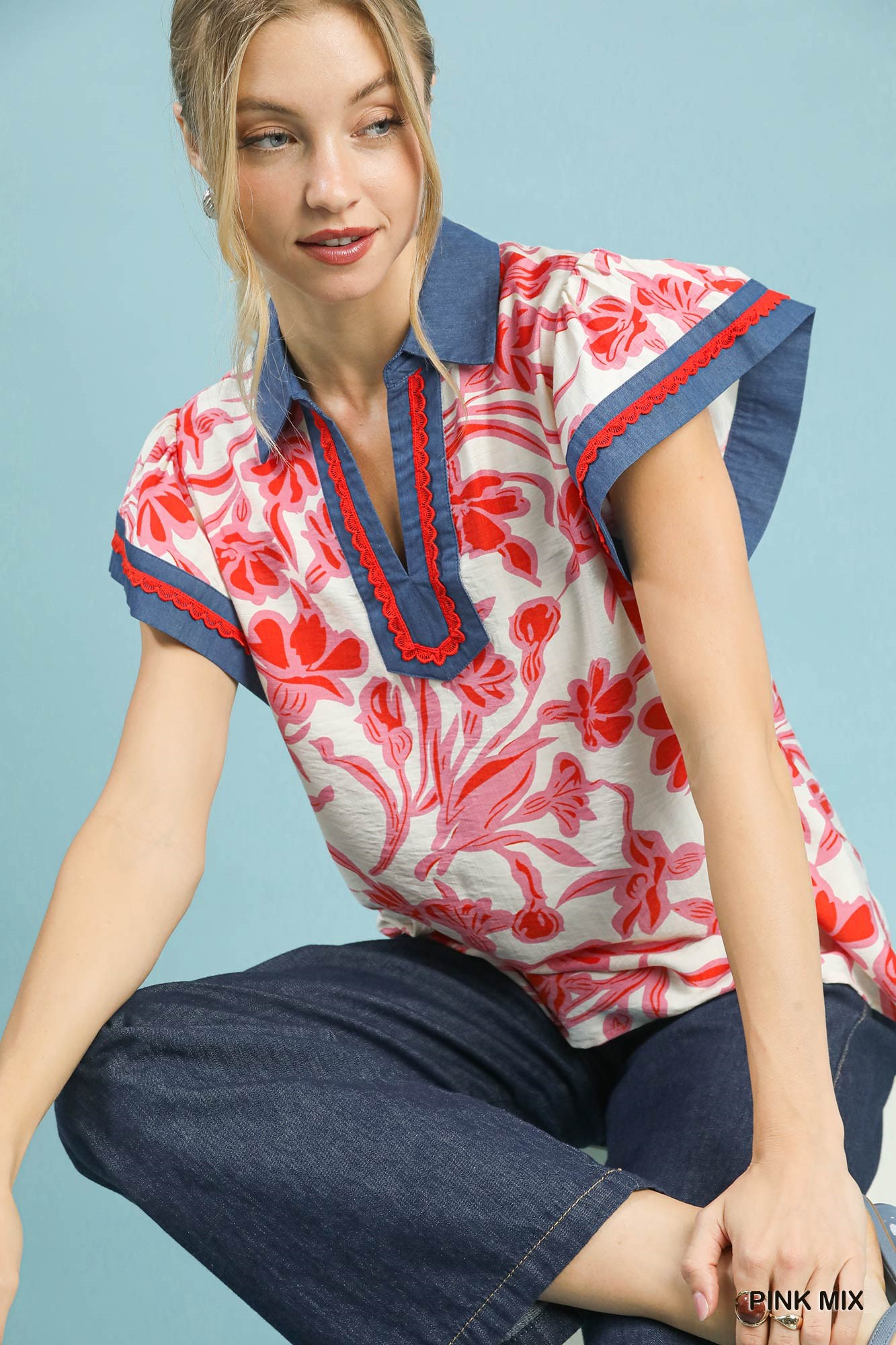 Floral Split Neck Top, image 2