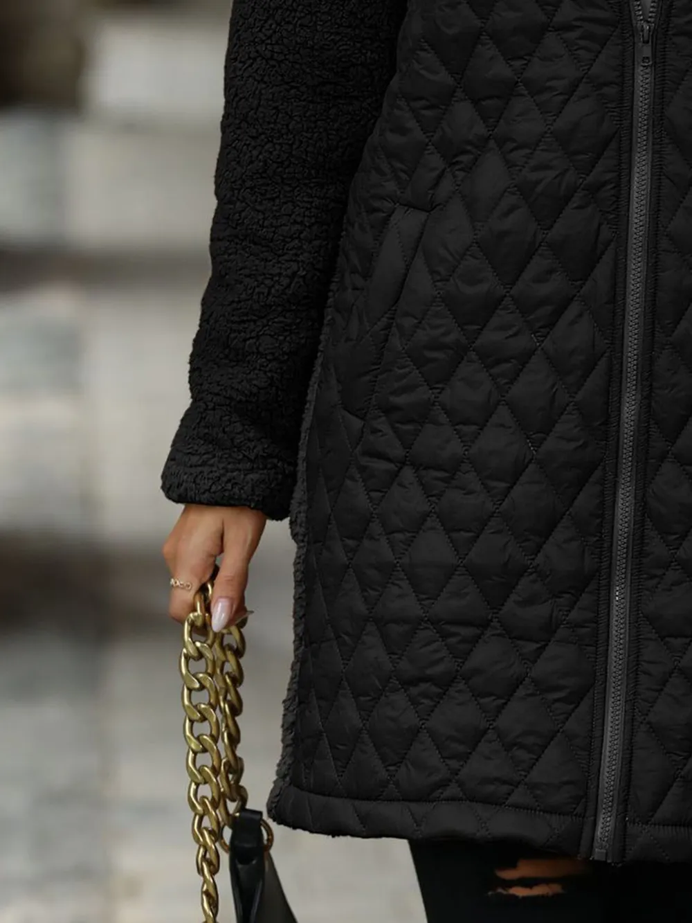 Texture Zip Up Long Sleeve Hooded Coat, image 7
