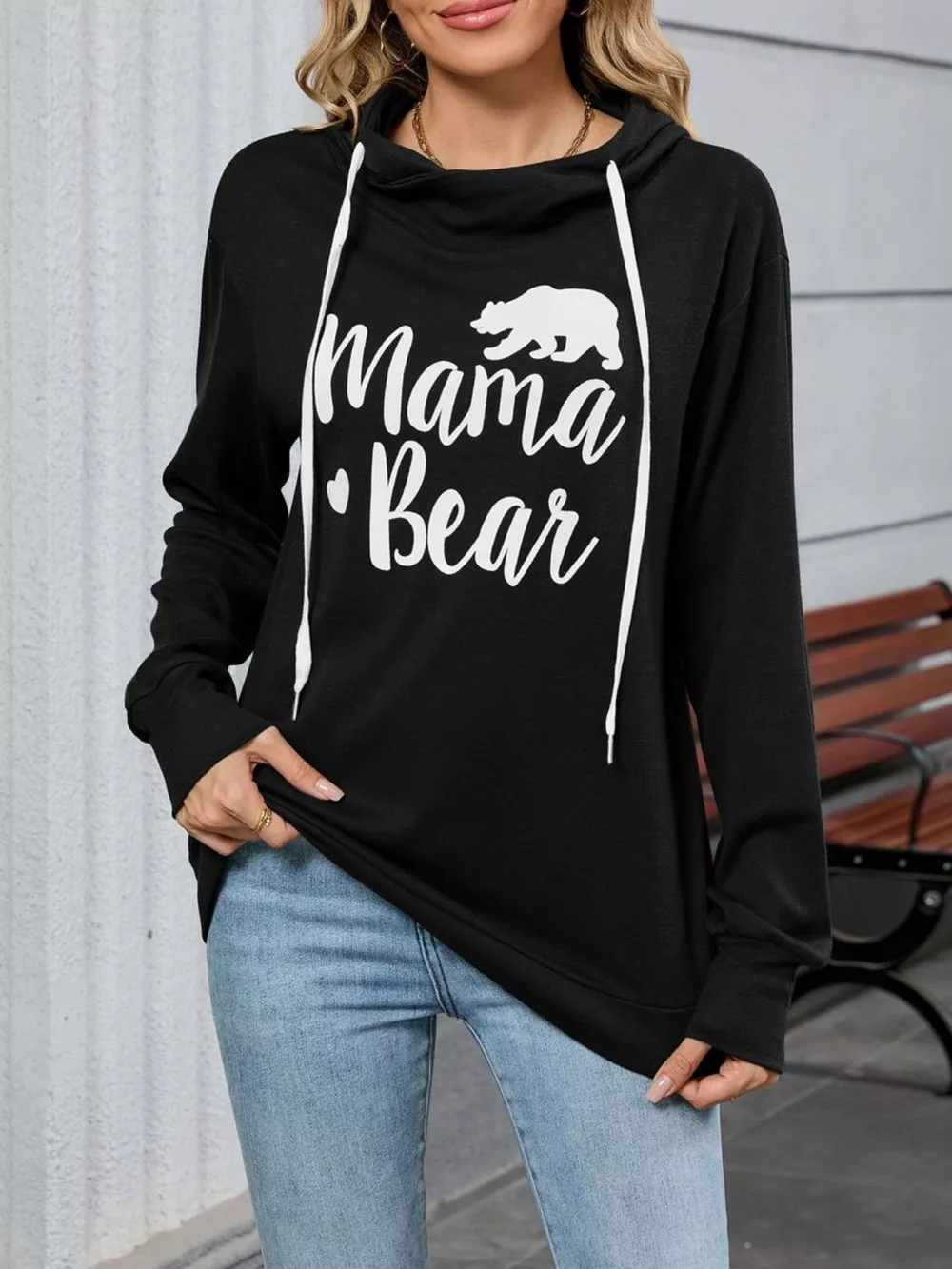 Contrast Letter Graphic Drawstring Long Sleeve Hoodie