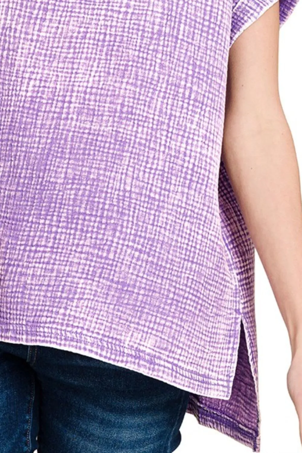 Woven Double Gauze Acid Washed Short Sleeve Top, image 3