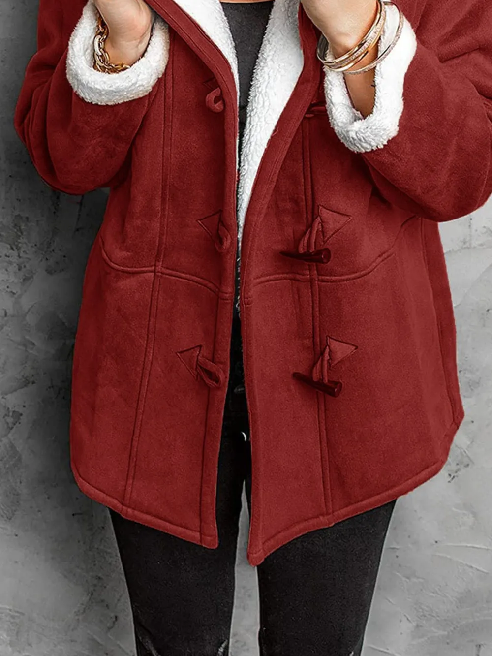 Full Size Cozy Sherpa Lined Toggle Coat with Hood Plus Size, image 7