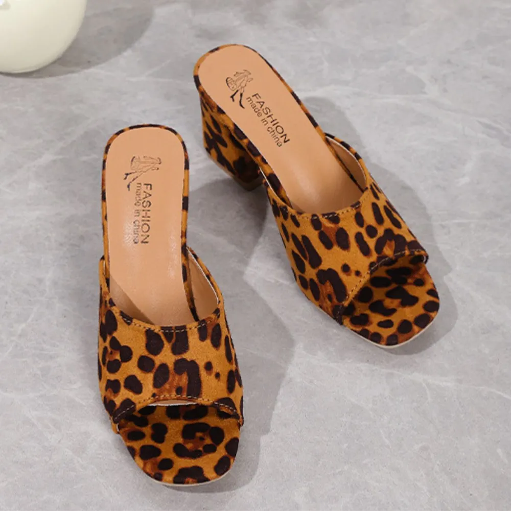 Leopard Block Heel Suede Sandals, image 3