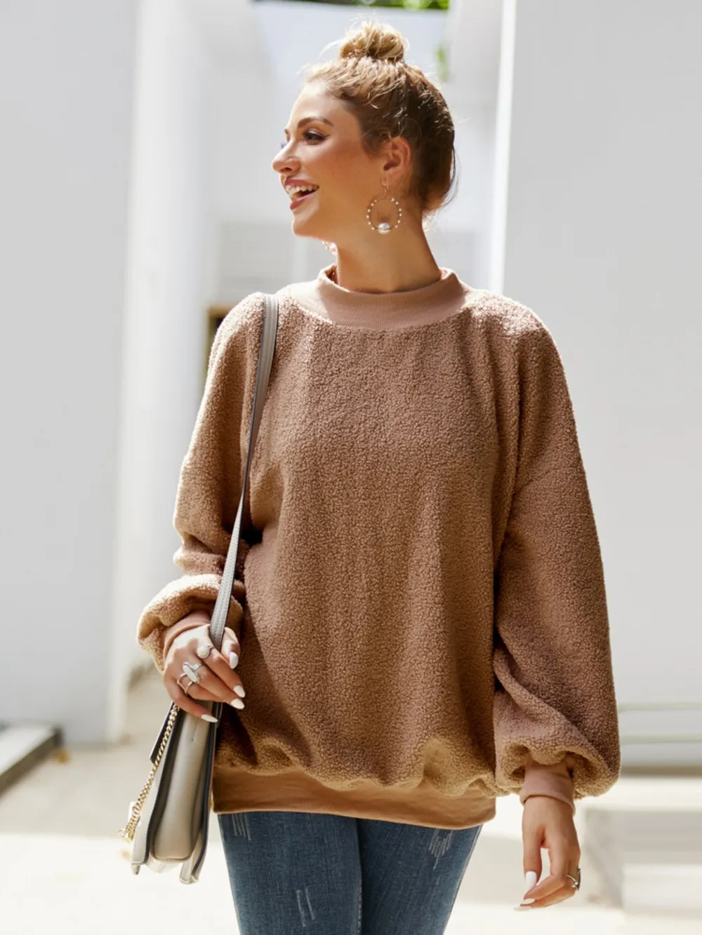 Mock Neck Dropped Shoulder Sweatshirt, image 2