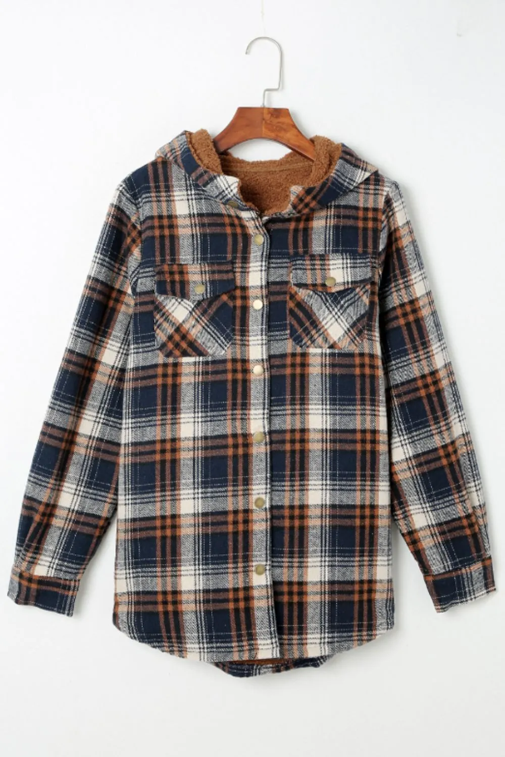 Plaid Button Up Long Sleeve Hooded Jacket, image 11