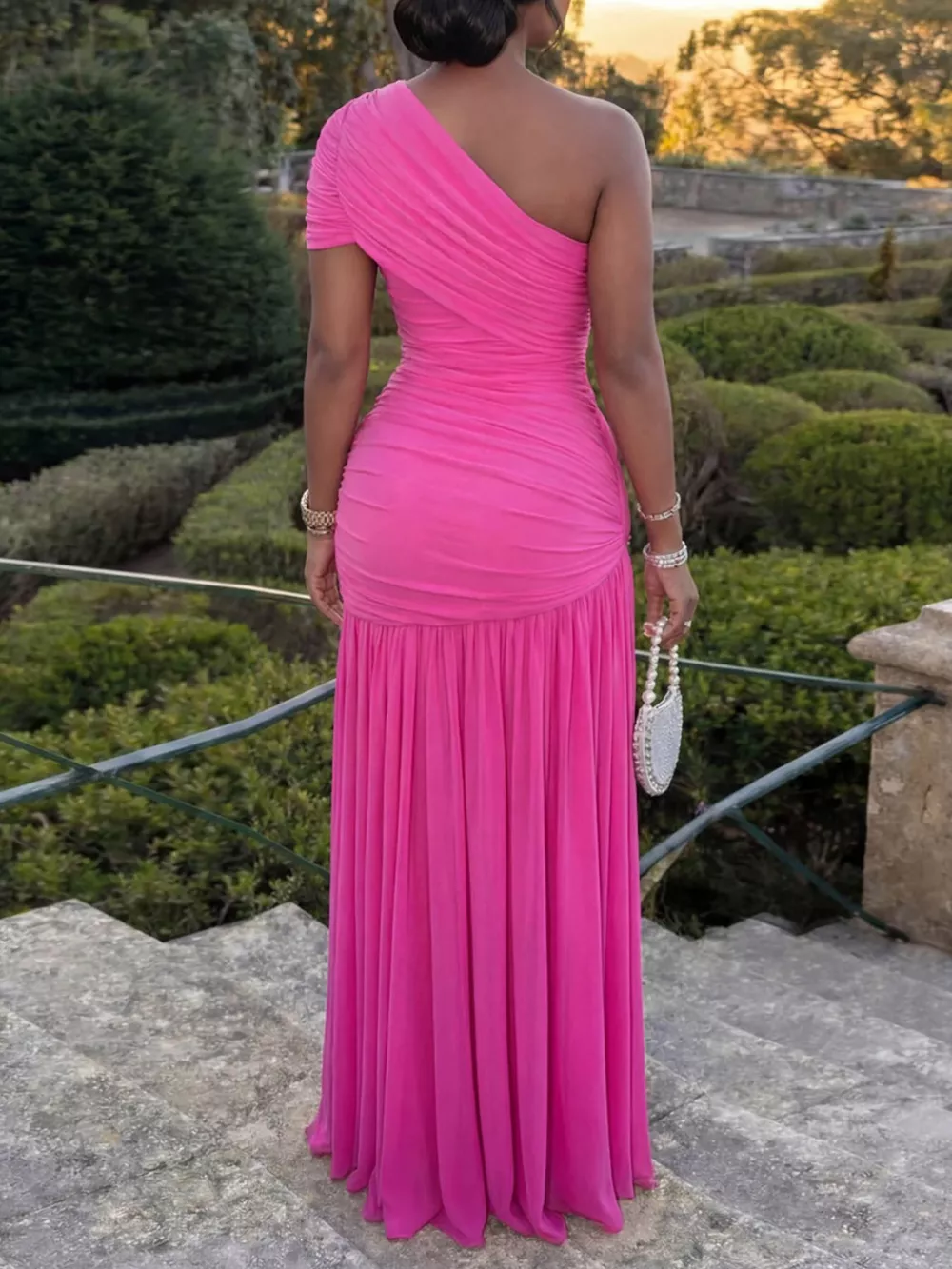 One-Shoulder Ruched High-Slit Evening Dress, image 9