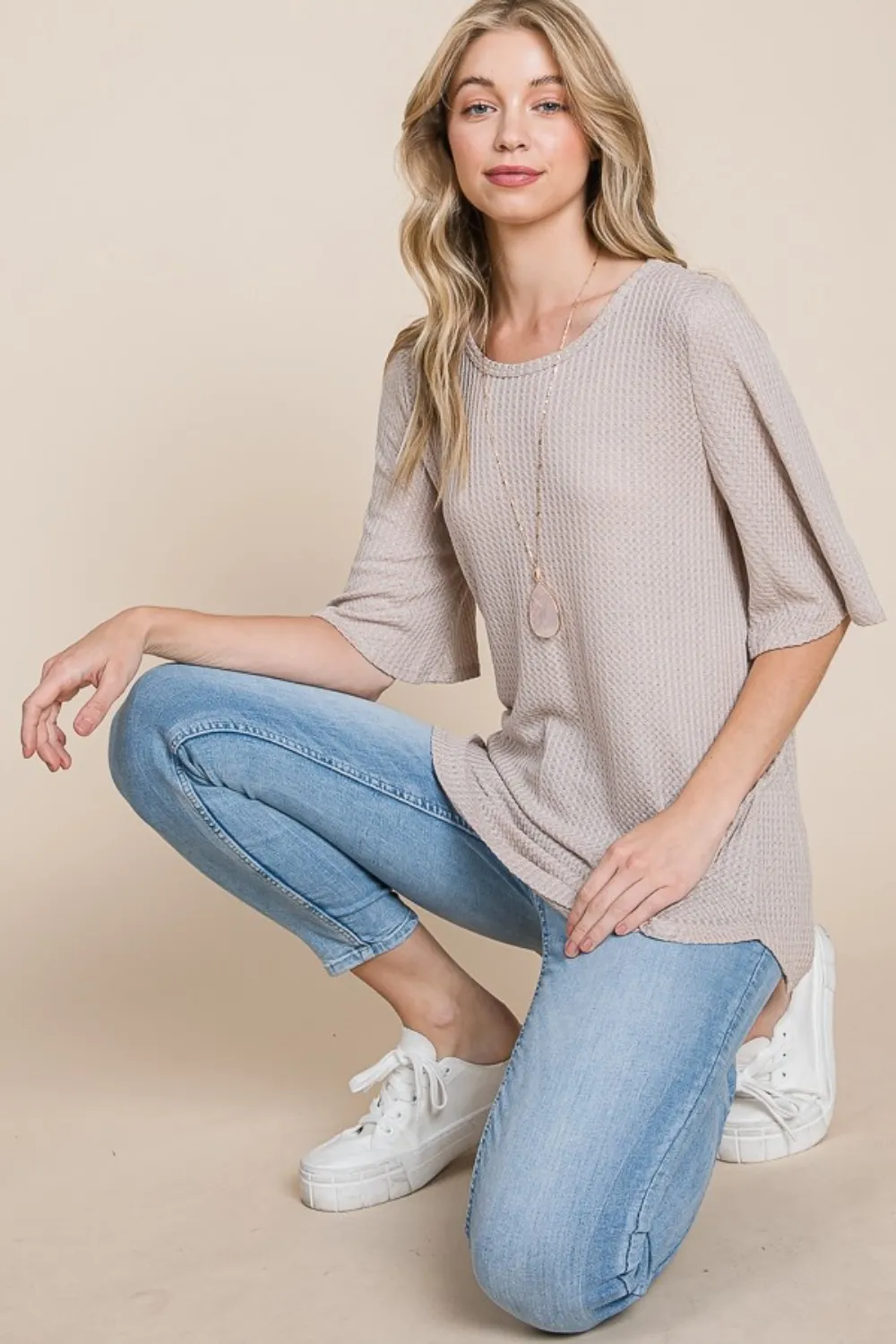 Round Neck Waffle Knit T-Shirt, image 4