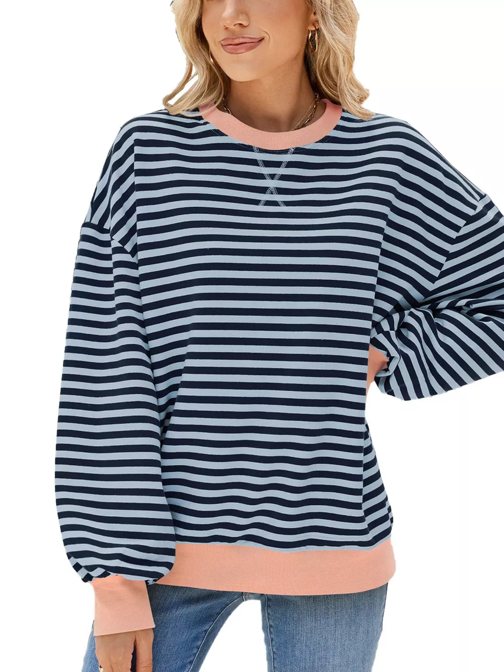 Striped Crew Neck Long Sleeve Sweatshirt, image 11
