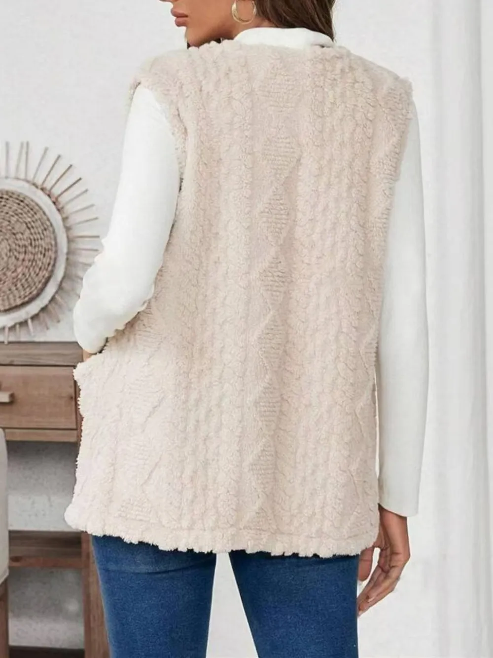 Fuzzy Open Front Vest with Pockets, image 2