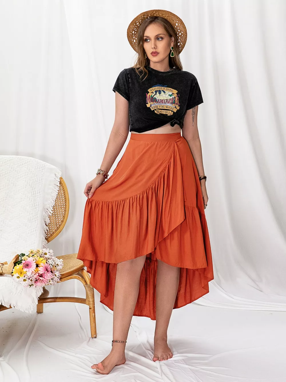 Plus Size Ruffled High-Low Skirt, image 5